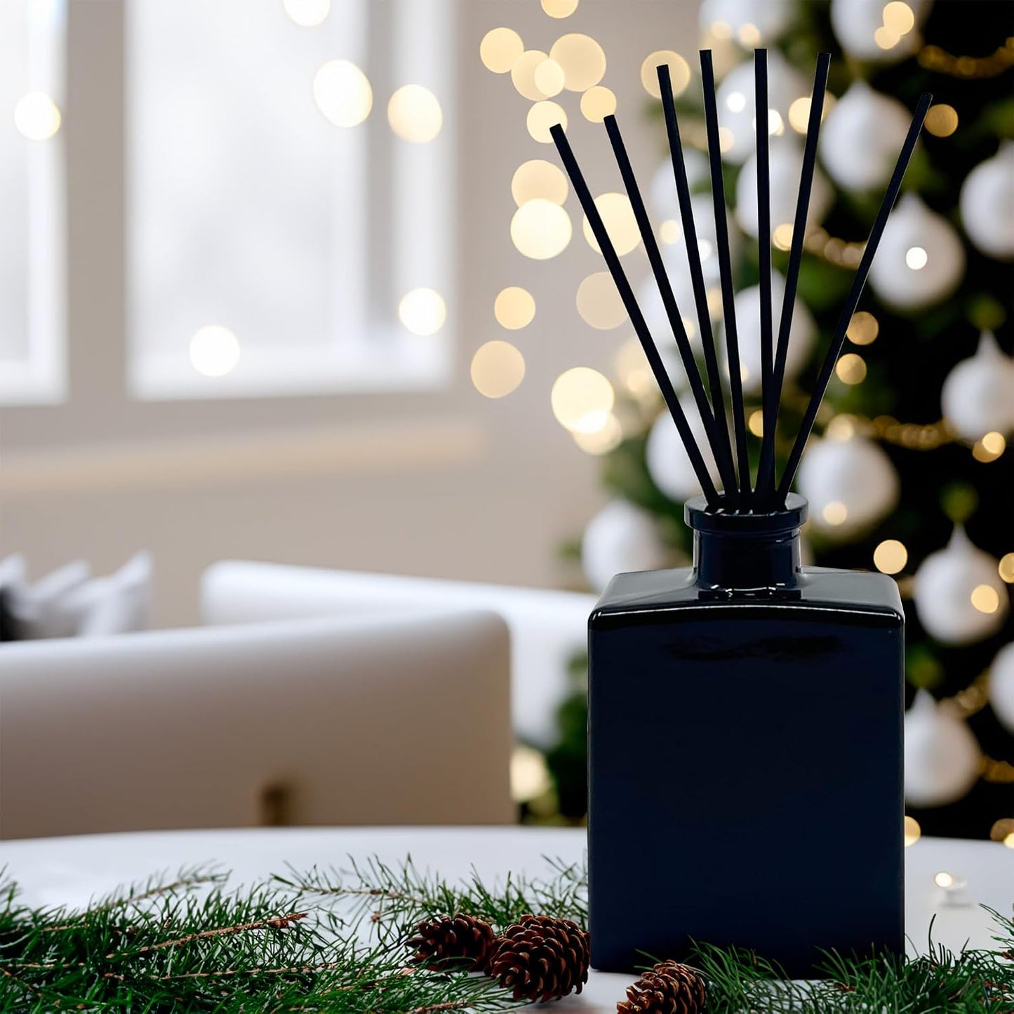 Urban Naturals Balsam Forest Reed Diffuser Oil Set – Fraser Fir, Evergreen, Pine, Woodsy Cedar and Sandalwood – 5 Ounce Sleek Black Rectangular Refillable Glass Bottle – Made in the USA