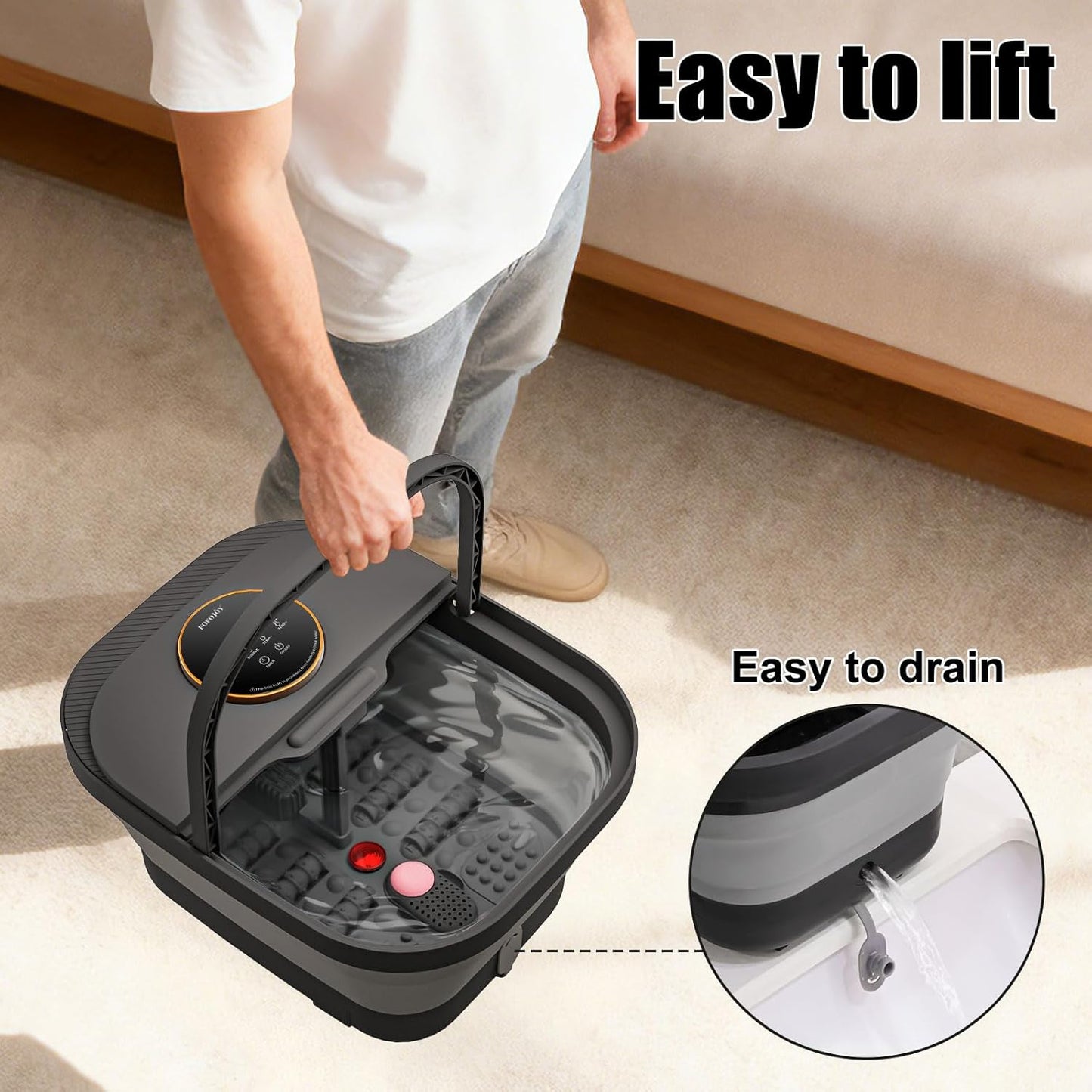 Foot Spa Bath Massager with Heat, Bubble, Temperature Control, Remote Control, Touchscreen, Pumice Stone, Pedicure Foot Spa Gift for Man Women Mother Father (Plus Size)