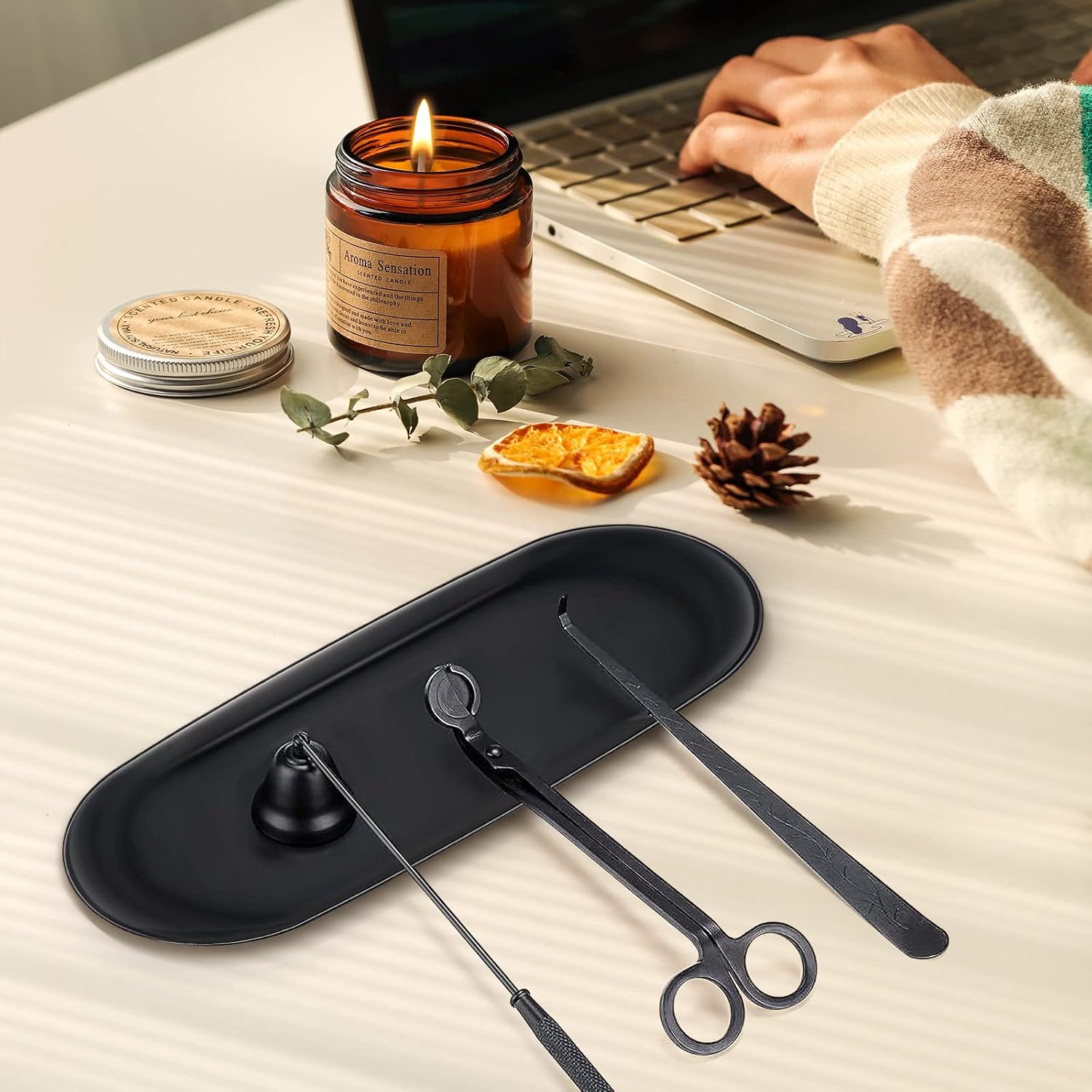 Candle Trimmer Tray, Candle Accessories Candle Wick Trimmer Tray Plate Black, Candle Holder Tray(9.05 x 3.74 x 0.39 inch)