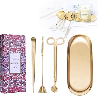 UCINNOVATE 4 in 1 Candle Accessory Set - Wick Trimmer, Snuffer, Dipper, Storage Tray for Candle Lovers, Holidays (Gold)