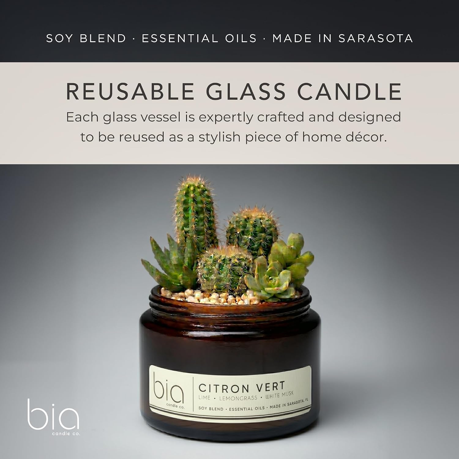 Citron Vert, Soy Candle, Lemon Ginger Bergamot, Lemongrass Lime, High Fragrance Load, Dual Lead-Free Wicks, Reusable Glass Jar, Uplifting Citrus Candle, 15 oz