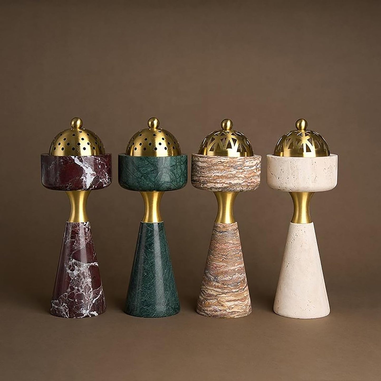 Marble Incense Burner with Brass Cover, 11 x 3.8 inches, Multi-Purpose Holder for Cones, Coils and Sticks (White)