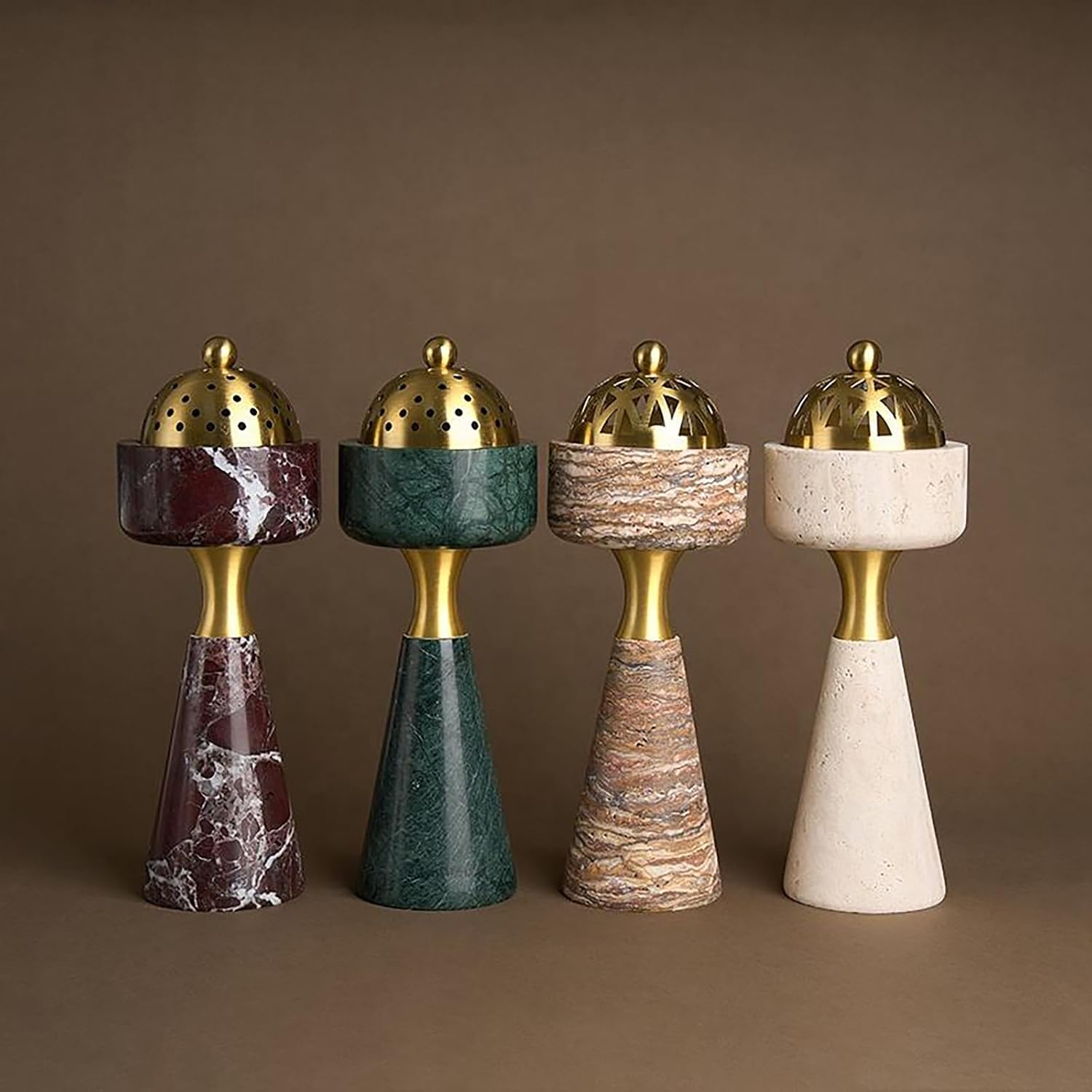 Marble Incense Burner with Brass Cover, 11 x 3.8 inches, Multi-Purpose Holder for Cones, Coils and Sticks (White)