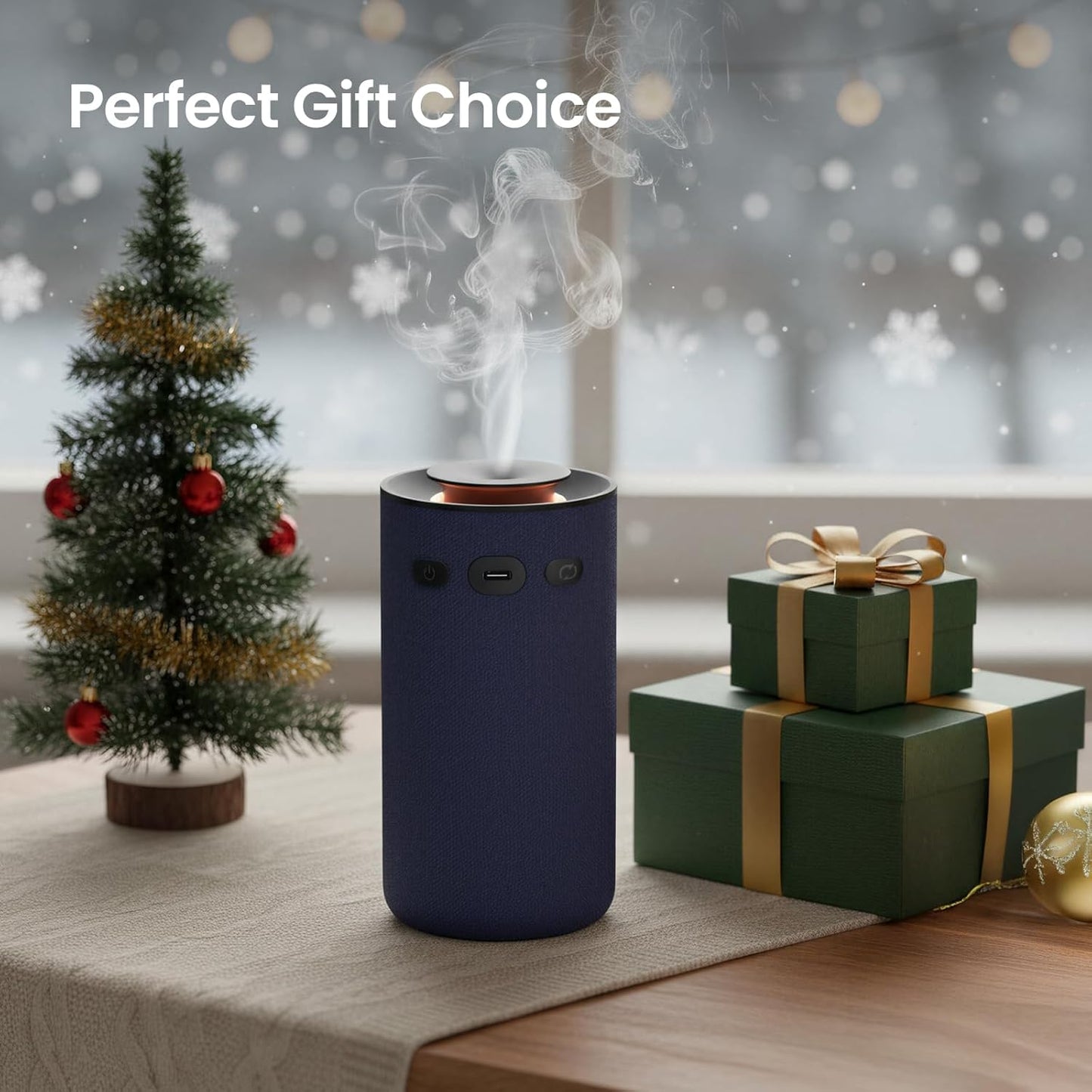 Aromabot Waterless Essential Oil Diffuser, Smart Portable Nebulizing Waterless Diffuser for Car, Home, or Office – Dual Mist Modes, Comfort Fabric Wrapping Process, Rechargeable Battery, LED Light