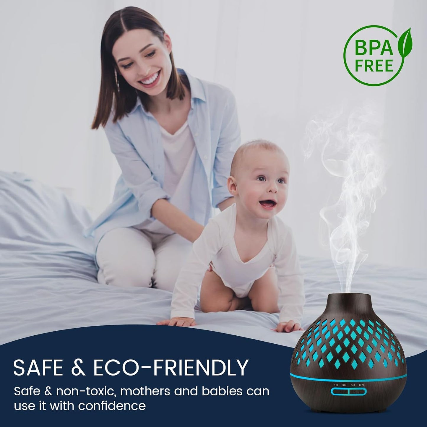 Aeshory Essential Oil Diffuser & 12 Essential Oils Set, 550ML Aromatherapy Diffuser for Home, Ultrasonic Cool Mist Humidifier with Remote Control 4 Timer 7 Color LED Light, Waterless Auto Off, Dark