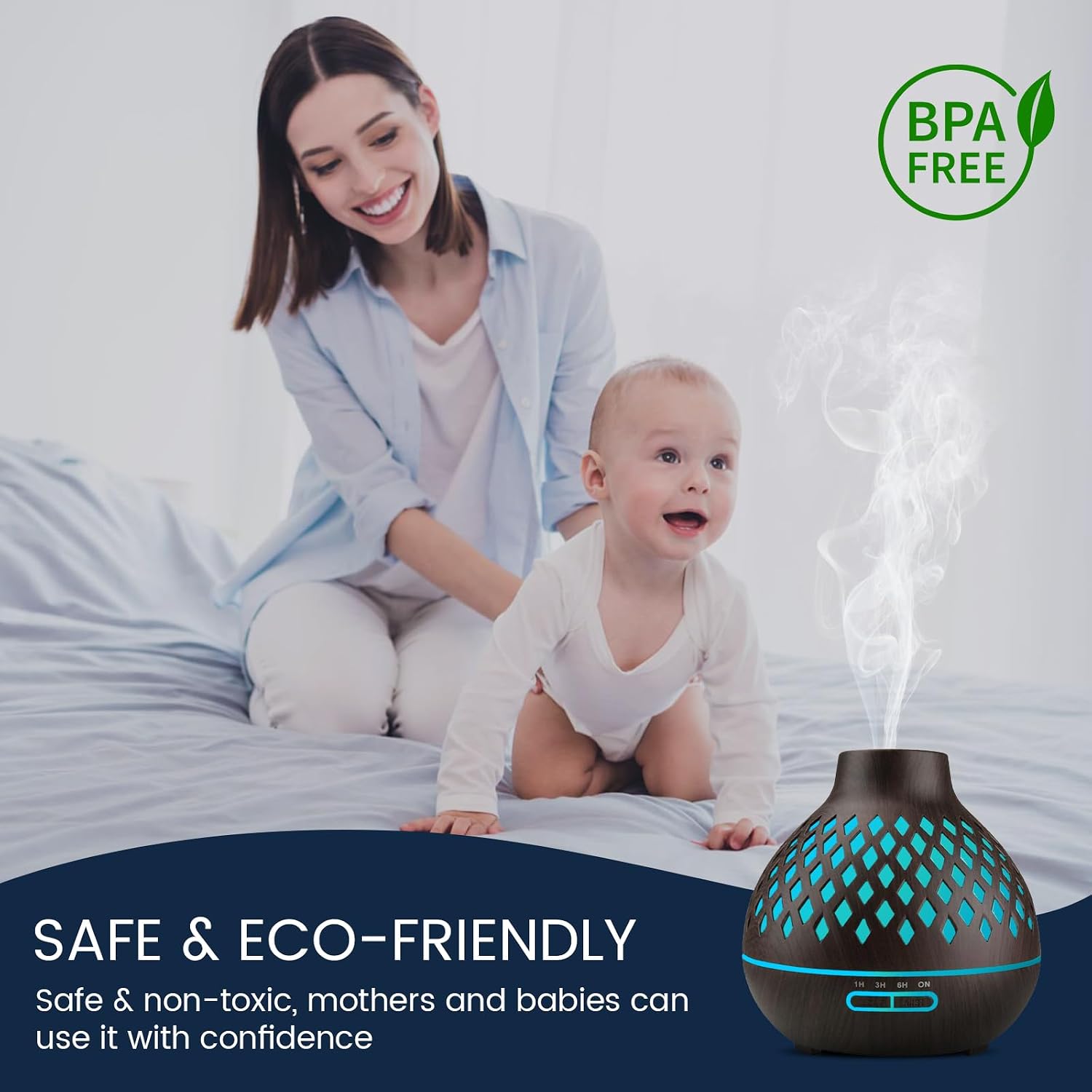 Aeshory Essential Oil Diffuser & 12 Essential Oils Set, 550ML Aromatherapy Diffuser for Home, Ultrasonic Cool Mist Humidifier with Remote Control 4 Timer 7 Color LED Light, Waterless Auto Off, Dark
