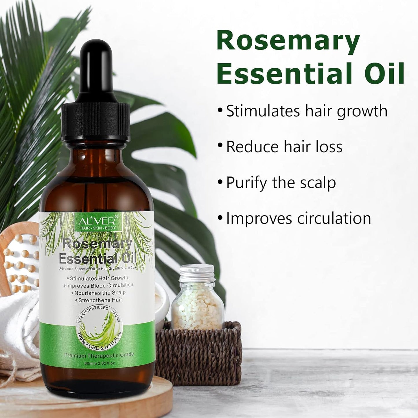 NIFEISHI Rosemary Oil for Hair Growth, 100% Pure Organic Rosemary Oil for Eyebrow and Eyelash, Nourishes The Scalp, Improves Blood Circulation,Rid of Itchy & Dry Scalp, Hair Care Oil 60ml