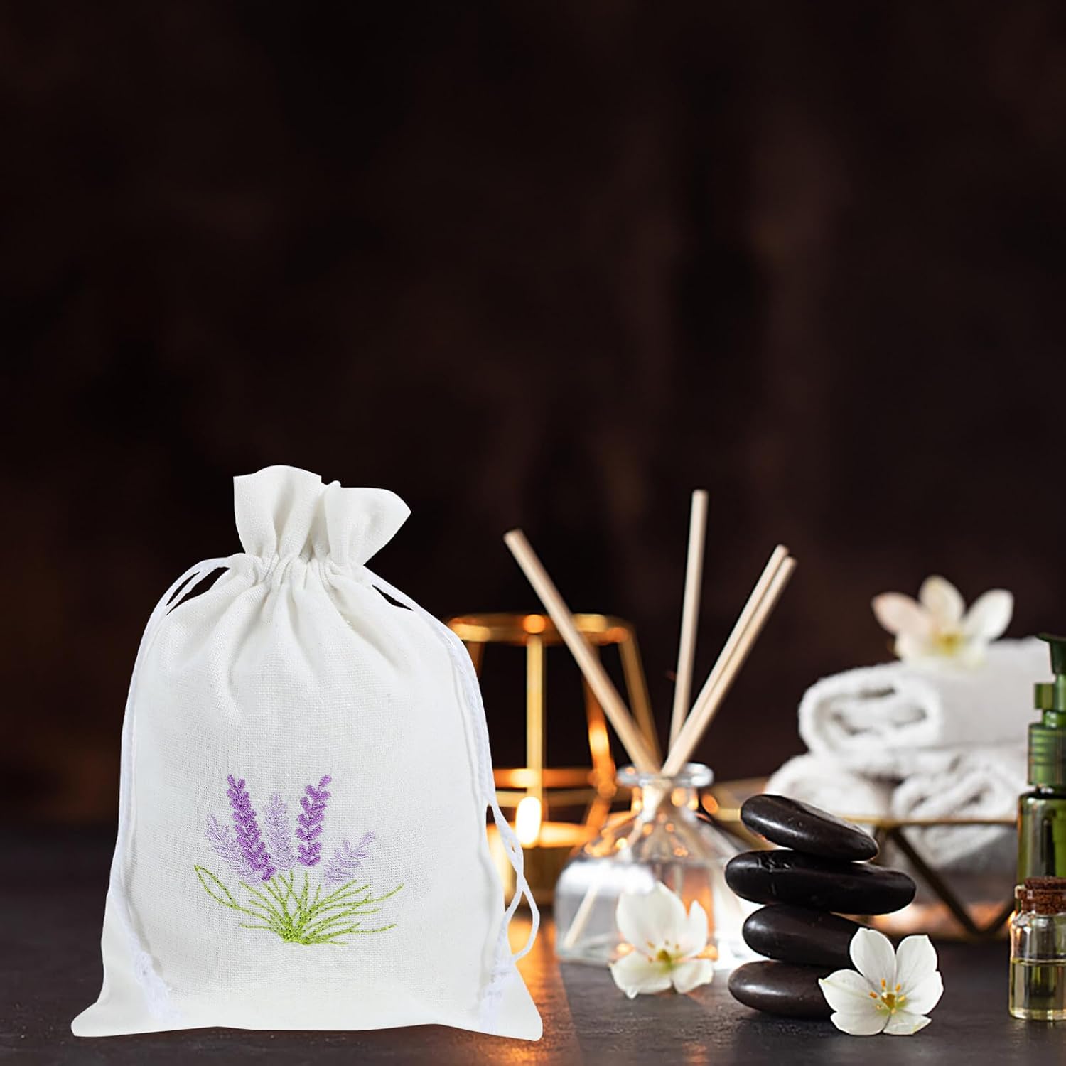 HOLIDYOYO Refillable Sachet Bags 10 Pack Cotton Drawstring Pouches 5.51X3.93 Inch Portable Empty Sachet Bags for Lavender Aromatherapy Jewelry Storage and Home Fragrance