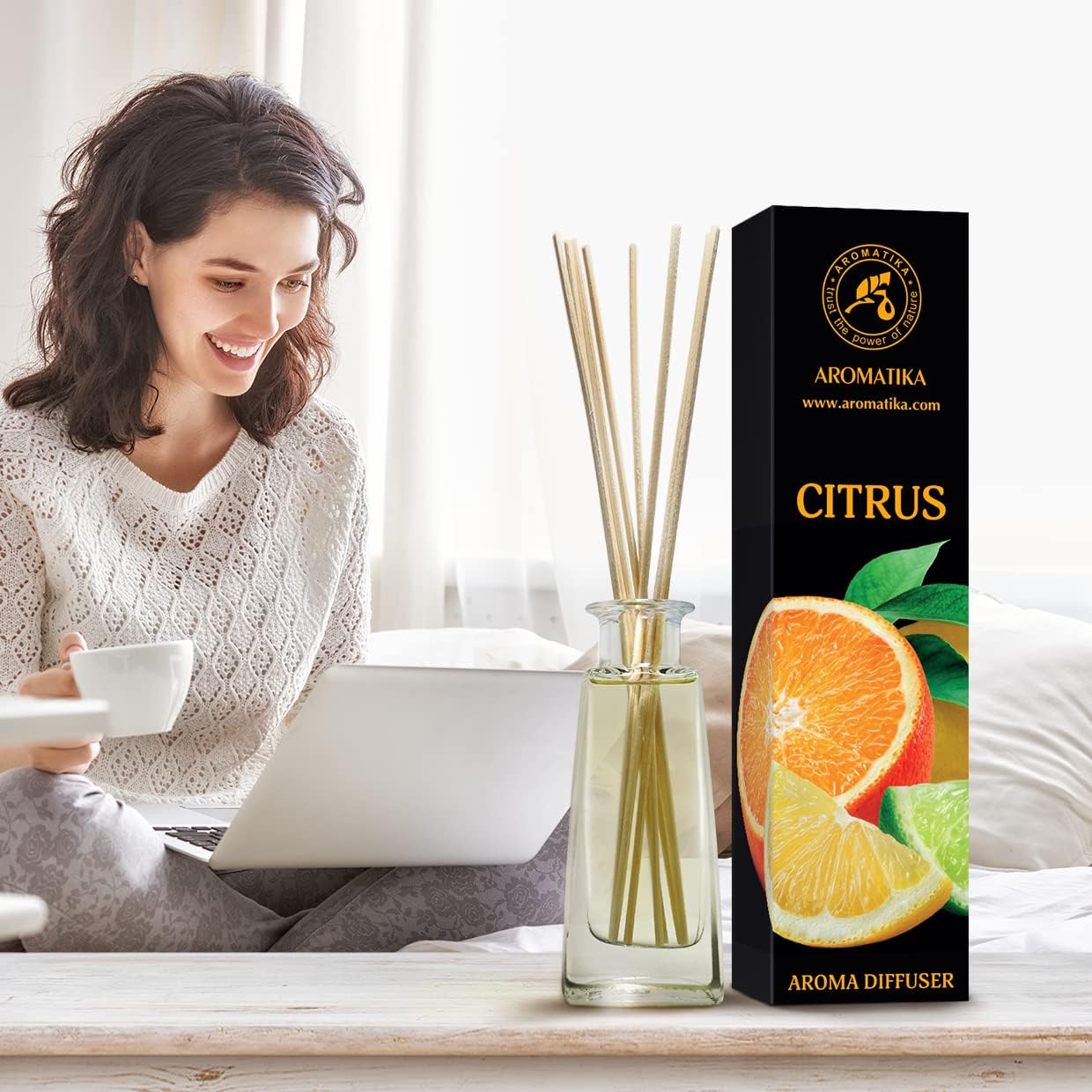 Citrus Reed Diffuser 3.4 Fl Oz (100ml) Room - Fragrance Oil Reed Diffuser with Rattan Sticks - Room Freshener - Relaxation Fragrance - Scented Diffusers - Fragrance