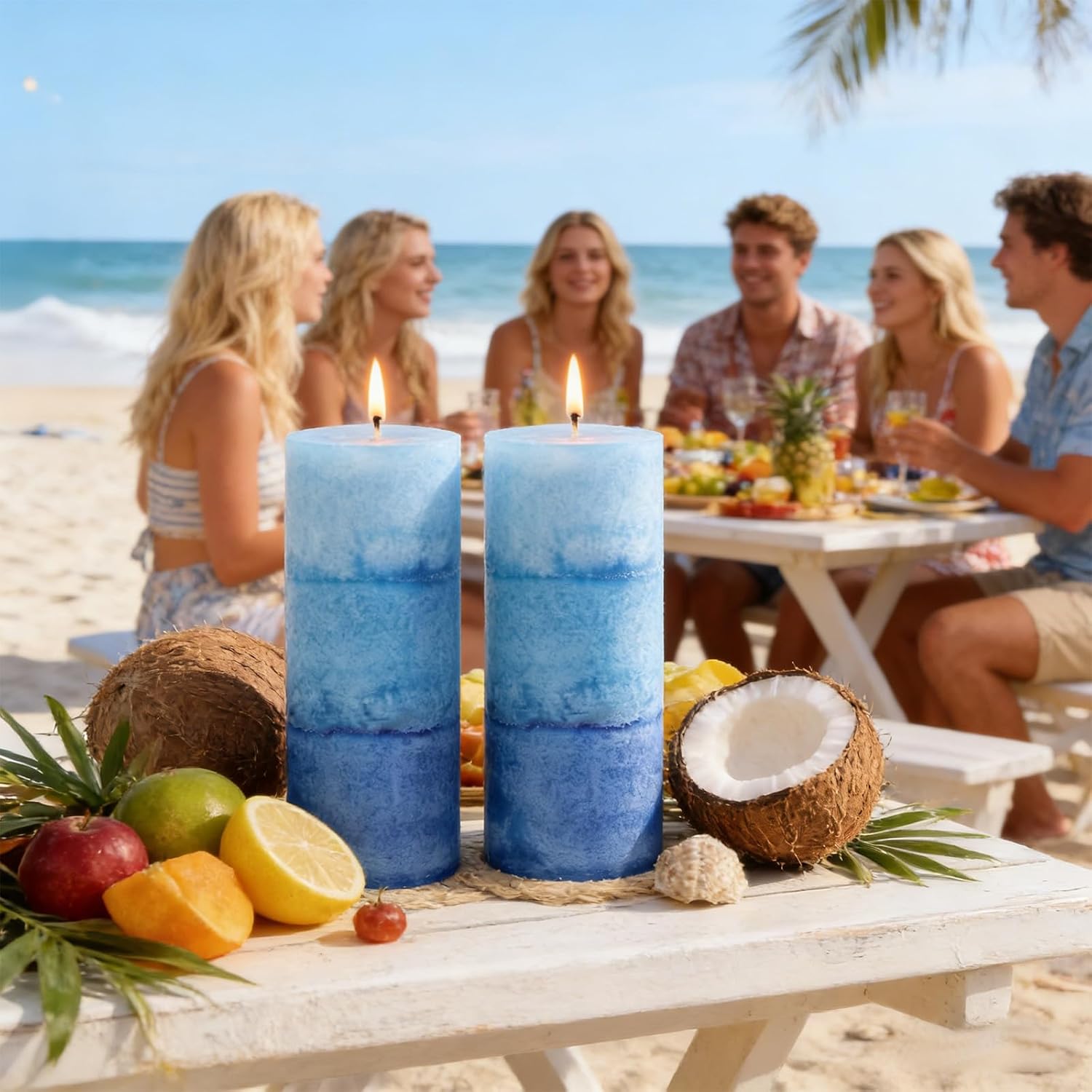 Blue Ocean Scented Pillar Candles, 2.8x6 Inch Non-Toxic Blue Pillar Candle 210H Long Burning Smokeless Fragrance Candle for Home Decor Wedding, 3 Pack