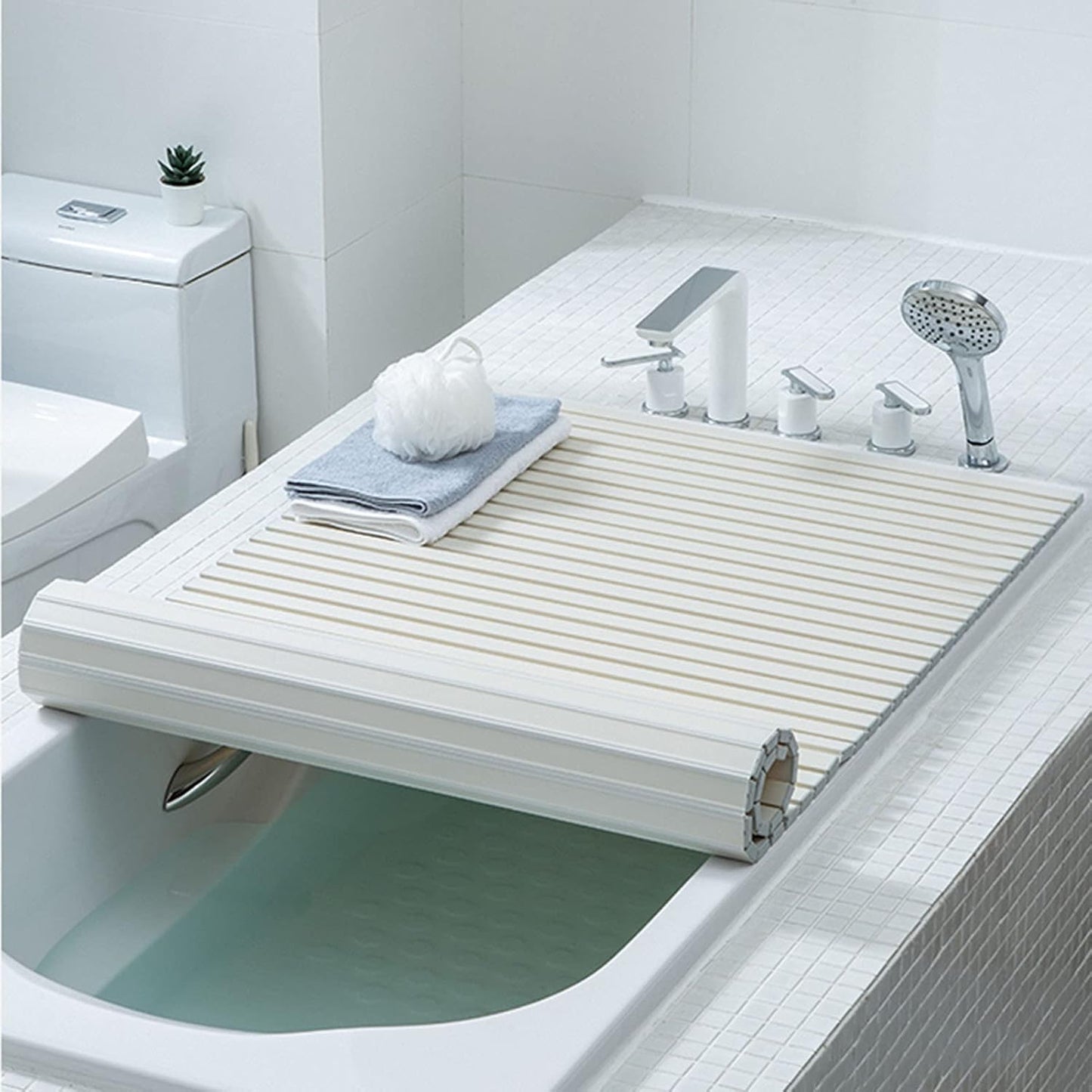 Bath Caddy Non-Slip Rack Bathtub Cover Folding Bath Tray Dust-Proof Cover Insulation Board Storage Shelf Phone Slot and Book Rest Tablet Stand (70x140cm)