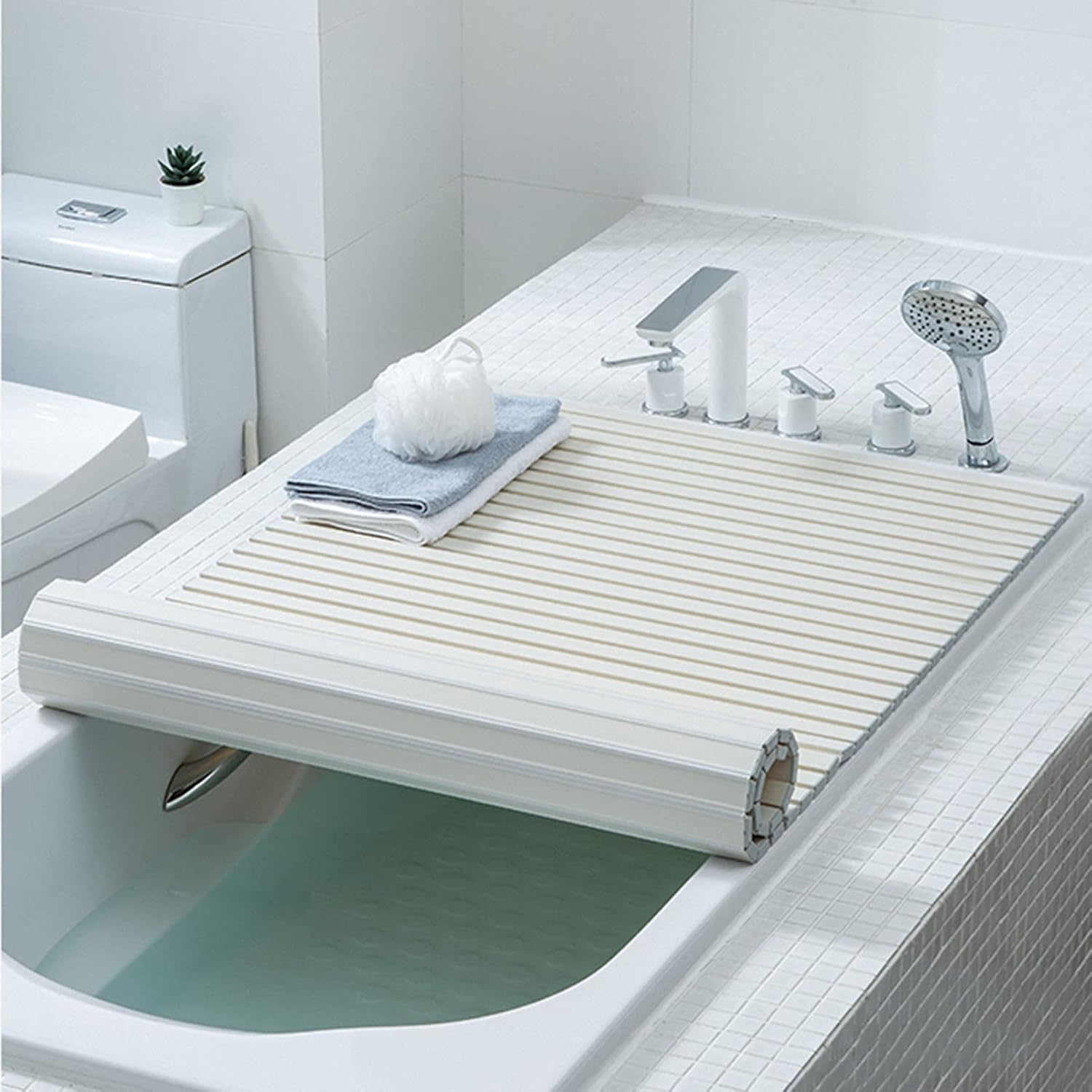 Bath Caddy Non-Slip Rack Bathtub Cover Folding Bath Tray Dust-Proof Cover Insulation Board Storage Shelf Phone Slot and Book Rest Tablet Stand (70x140cm)