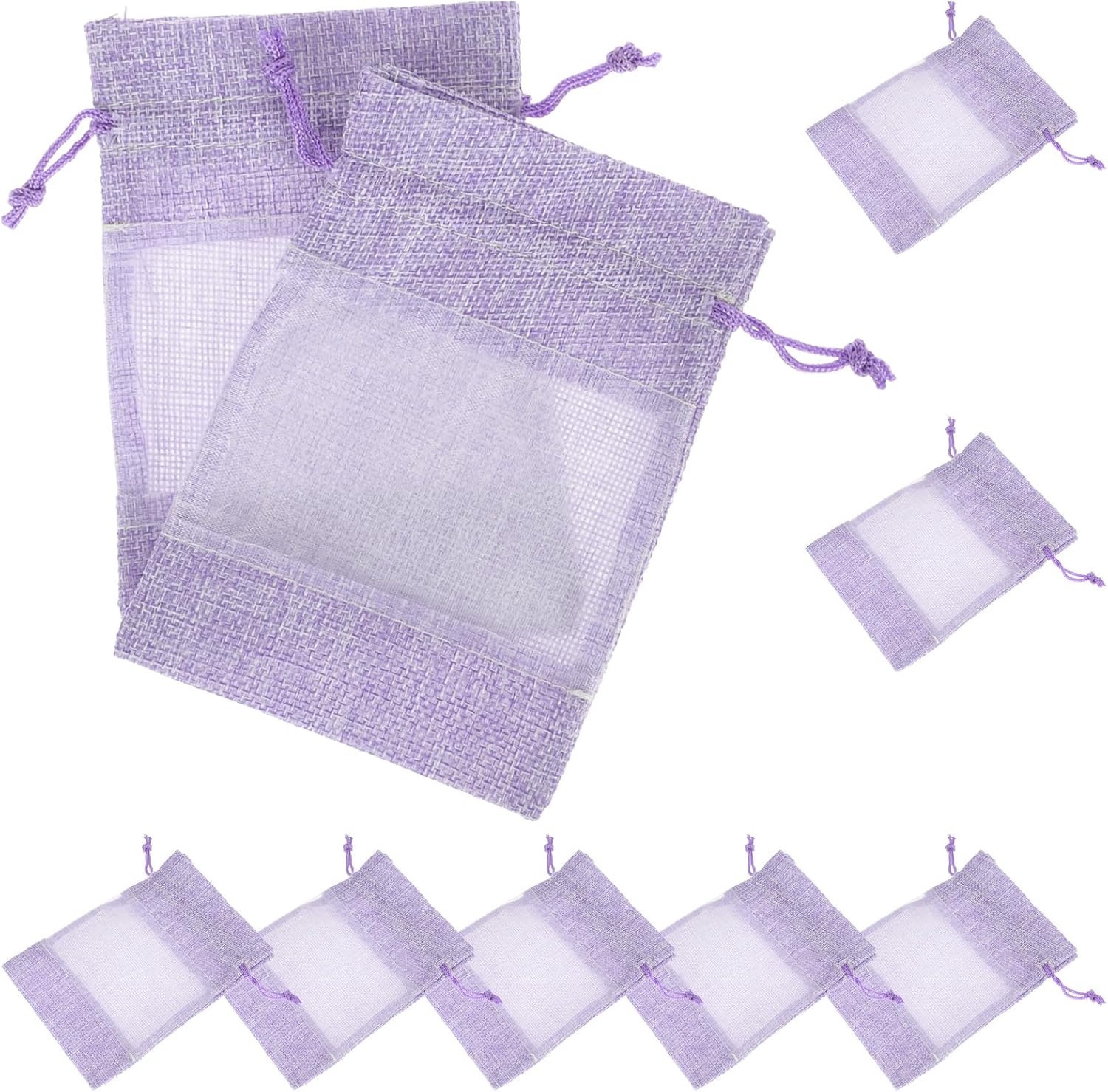 Cabilock 10PCS Empty Lavender Sachet Bags, Linen Organza Pouches for Dried Lavender, Sachet Bags Scented to Fill for Closet and Drawers, Purple - 10x14cm