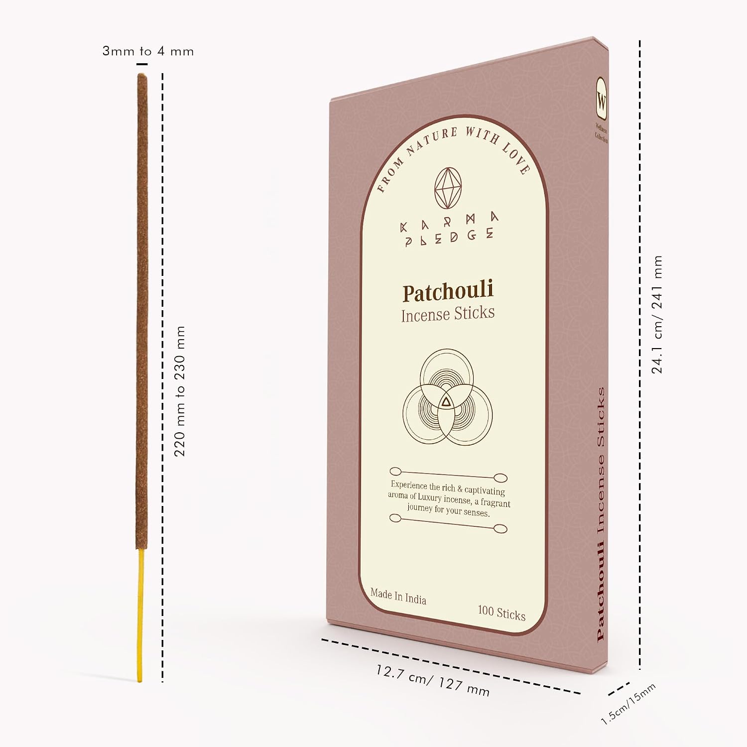 KarmaPledge Patchouli Incense Sticks, Burn Time 45-60 Min, 100 Sticks