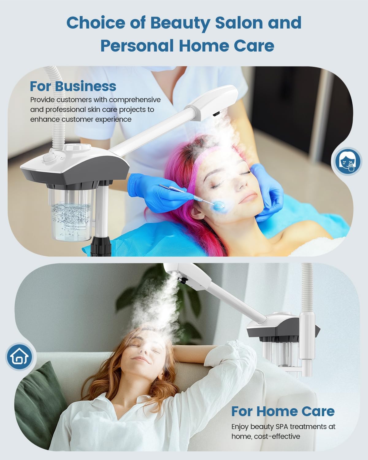 Professional 2-in-1 Facial Steamer with 5X Magnifying Lamp, Salon Grade Hot Mist Esthetician Device, Adjustable Timer, 2 Steam Levels, 3-Level LED Light, White