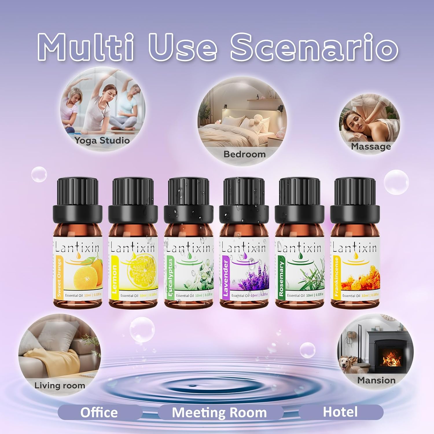 Lantixin Top 6 Essential Oils Set: Frankincense, Rosemary, Eucalyptus, Lavender, Sweet Orange, Lemon - Perfect Starter Kit for Diffusers, Aromatherapy Beginners - 6 x 0.3 oz (1.8 fl oz Total)