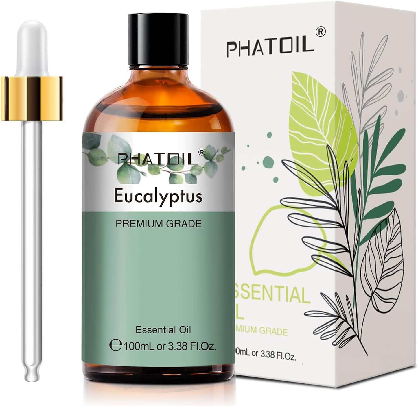 PHATOIL Pure Eucalyptus Essential Oil, 100% Pure Therapeutic Grade Premium Oil for Hair Care, Skin, Aromatherapy 3.38Fl Oz