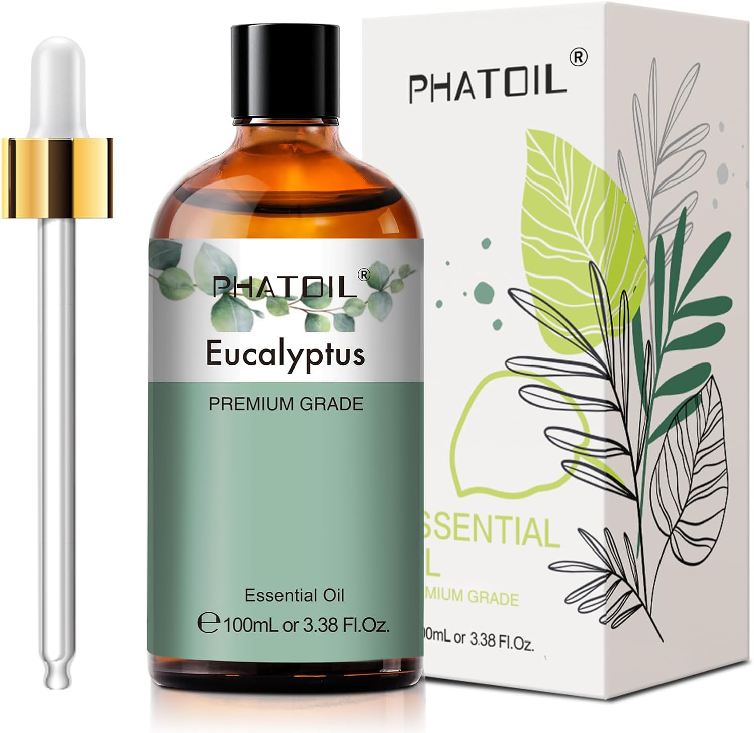 PHATOIL Pure Eucalyptus Essential Oil, 100% Pure Therapeutic Grade Premium Oil for Hair Care, Skin, Aromatherapy 3.38Fl Oz