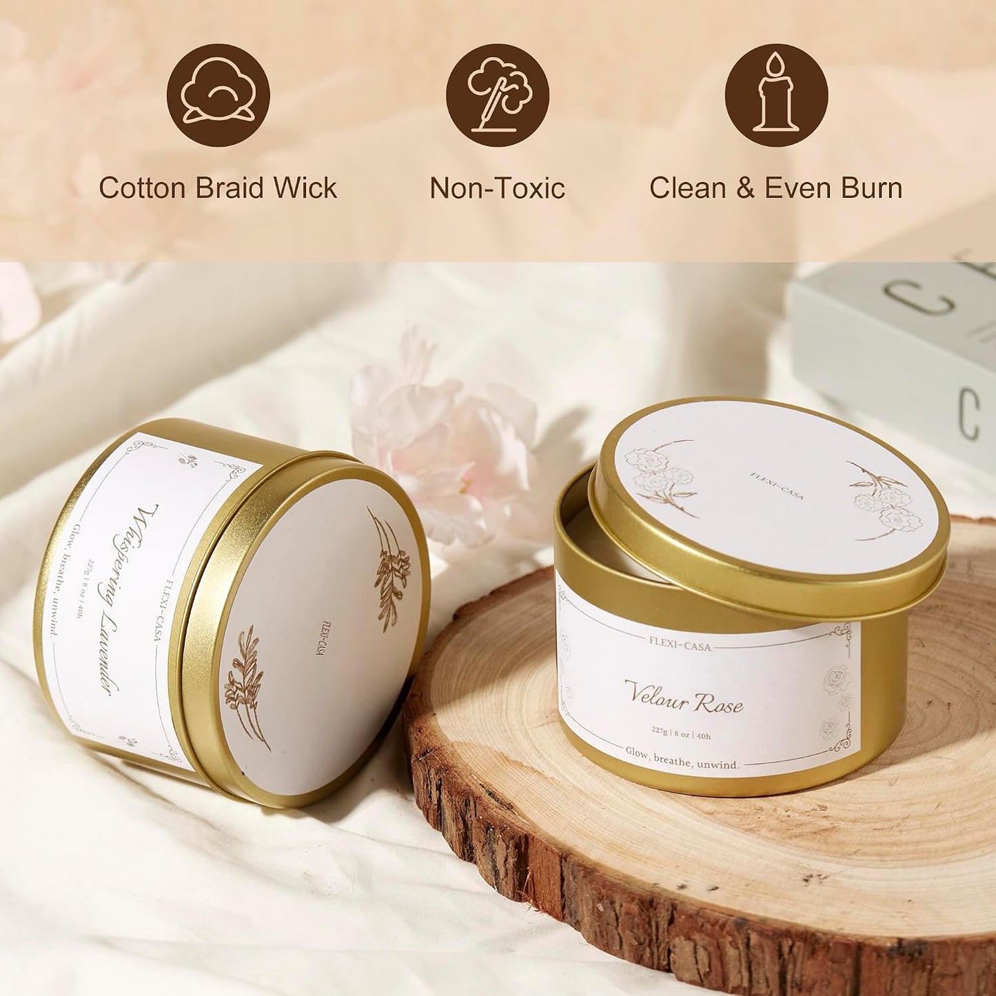 Lavender & Rose Aromatherapy Candle Set, 2 Pack Floral Soy Wax Tin Candles, Long Lasting Scented Candles for Home, Relaxation, Stress Relief, Travel Size Gifts for Women