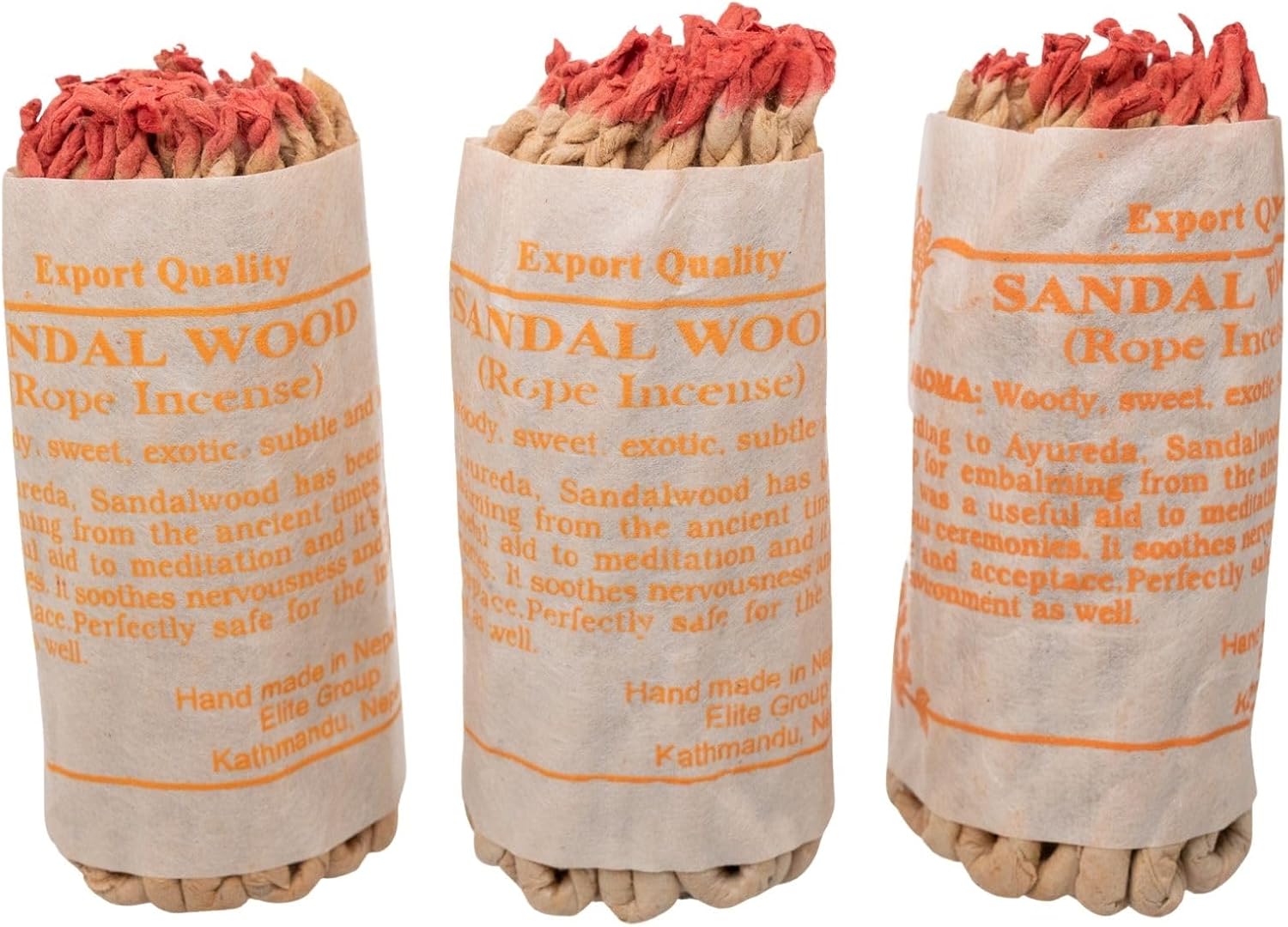 Tibetan Rope Incense Bundle Aromatherapy. Sandalwood Tibetan Organic Handmade Rope Incense - Made in Nepal - 3 Bundles (3pk Sandalwood)