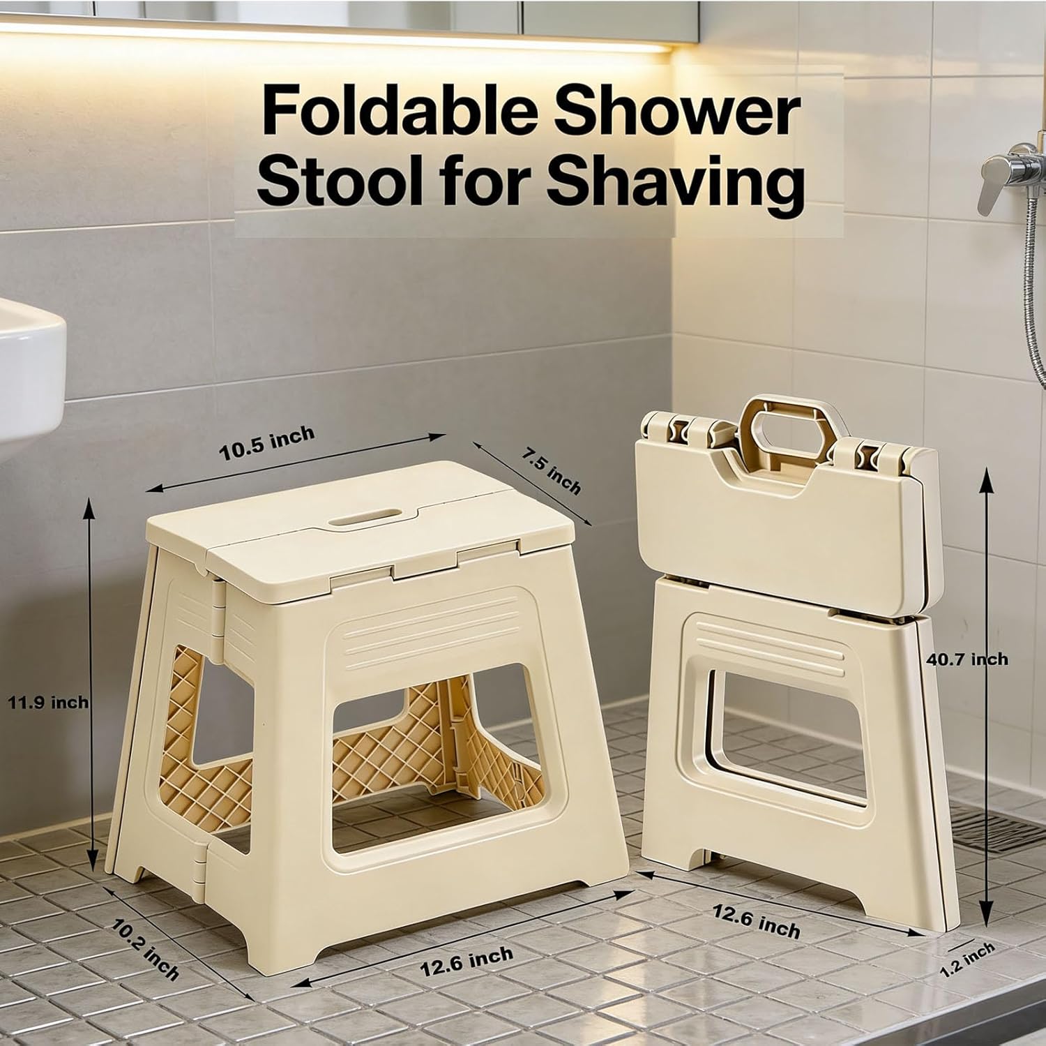 Foldable Shower Stool for Shaving Legs, Plastic Shower Foot Rest for Inside Shower,11.9" High Anti-Slip Foot Step to Shave Leg Small Folding Bench Shaving Stool for Travel/Bathroom