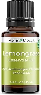 Viva Doria Lemongrass Essential Oil, 100% Pure, Natural Lemongrass Essential Oil, Undiluted, for Aromatherapy | Food Grade, 15 mL (0.5 Fluid Ounce)
