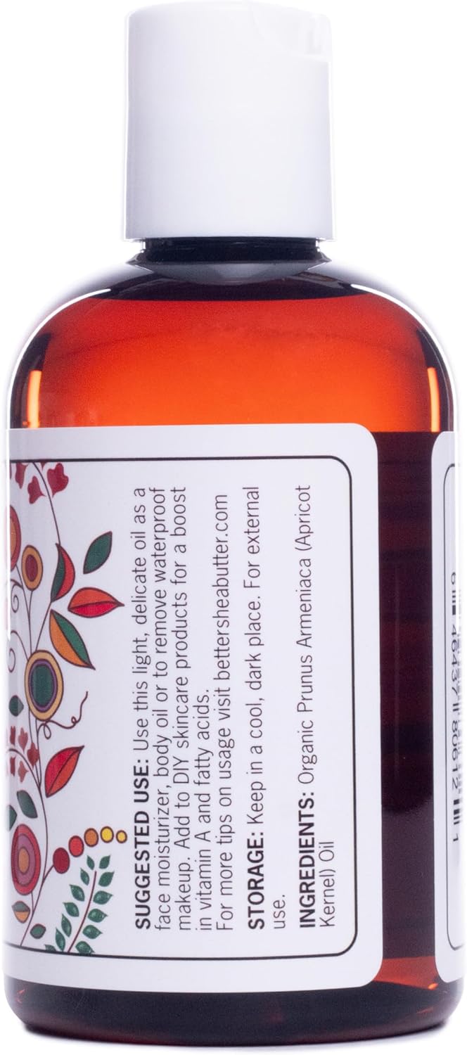 Organic Apricot Oil | 100% Pure, Cold Presssed | Massage Oil for Body and Face | Oil for Sensitive Skin | 4 oz by Better Shea Butter
