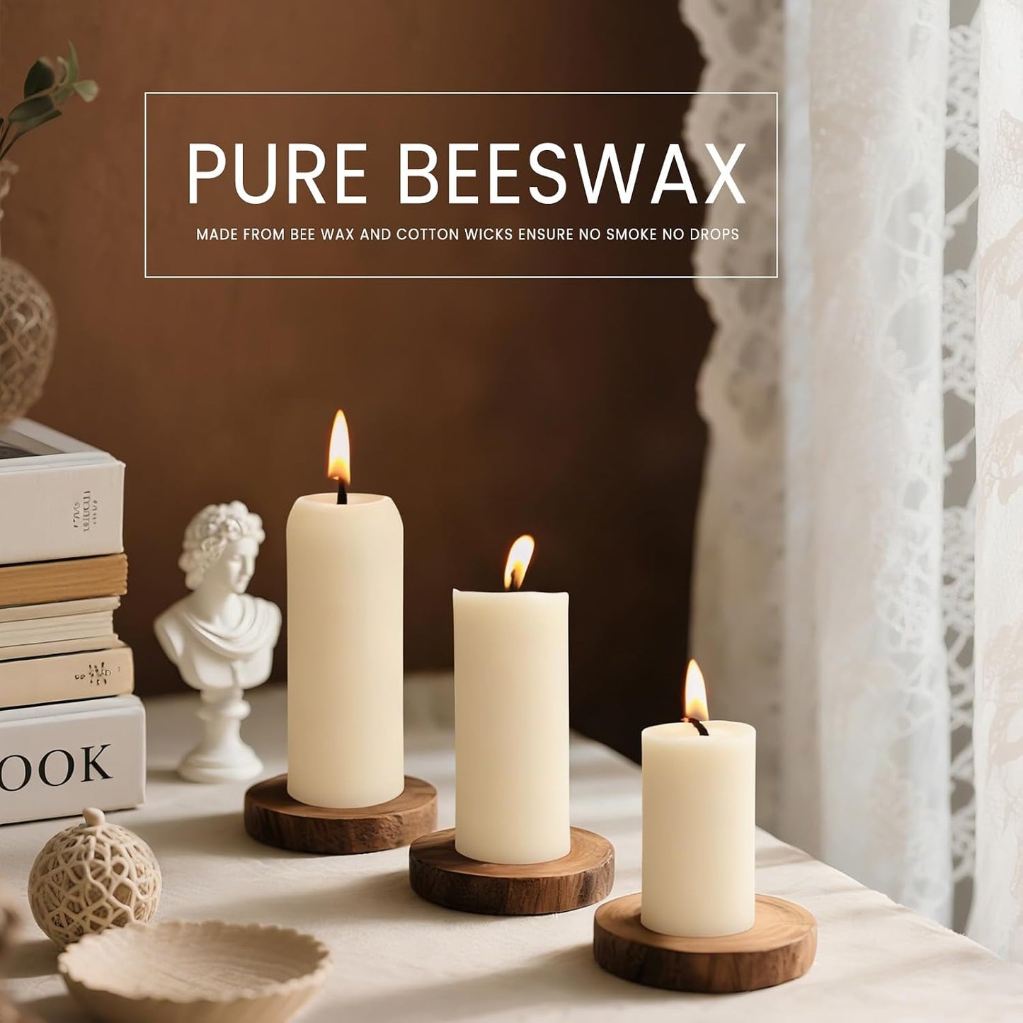 White Small Pillar Candles 4-Pack - 10-Hour Long Burning 100% Natural Beeswax Candles, Perfect for Everyday Use, Home & Travel, Power Outages，Classic Pillar Style (3.5"x1.3")