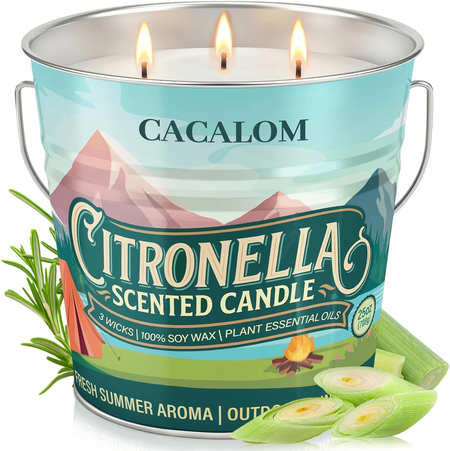 Citronella Candles Outdoor, Large 25oz Citronella Candle for Patio, 3-Wick Soy Wax Natural Candle with up to 65 Hours of Burning time, Summer Outdoor Candles Perfect for Yards, Gardens and Camping