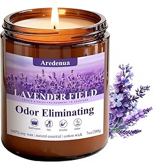 Lavender Odor Eliminating Candles | Eliminates 95% of Pet, Smoke & Bathroom Odors – 7oz Hand Poured Soy Candle - Aromatherapy Stress Relief Scented Candles - Relaxing Gifts for Calm & Fresh Homes