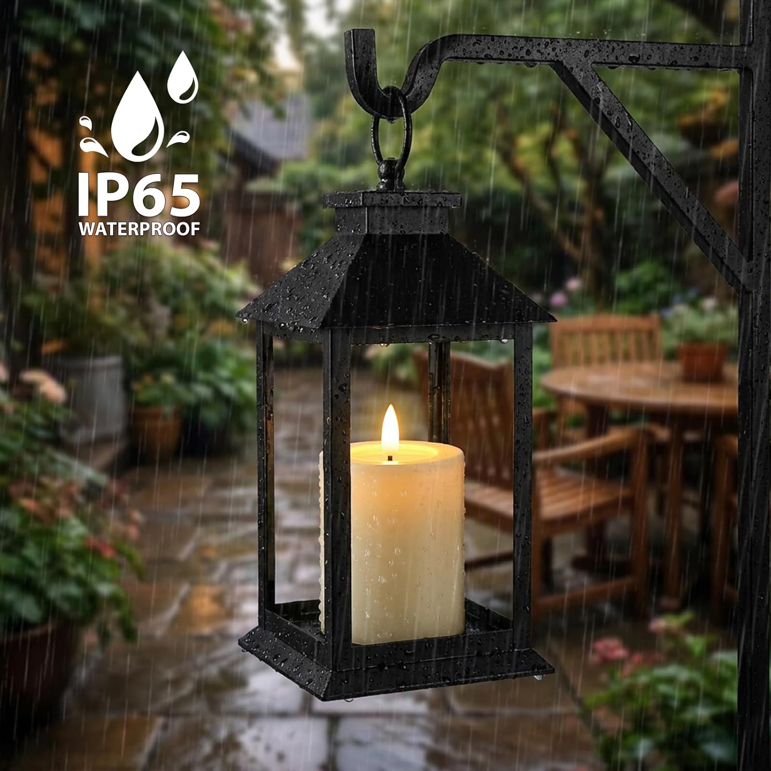 Outdoor Waterproof Flameless Candles with Remote and Timer, 2 Pack Battery Operated LED Flickering Pillar Candles, Fake Plastic Candles with Wax Effect for Lanterns, Indoor(Ivory, 3" x5" 5")