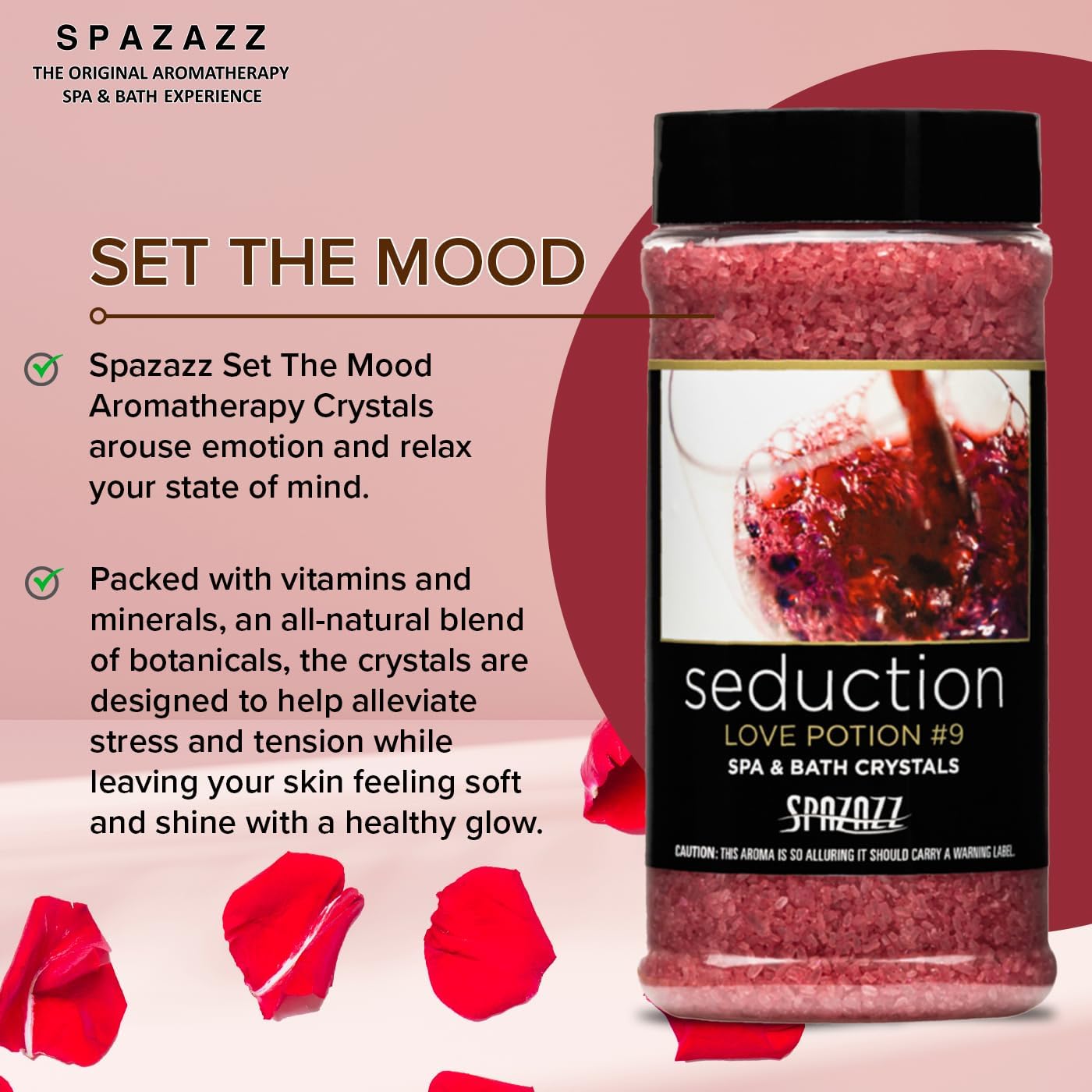 Spazazz Couples Romance Gift Set- Hot Tub Aromatherapy Spa Crystals with Minerals, 17-Ounce, Love Potion No.9 Seduction | Bath Salts Scents & Fragrances