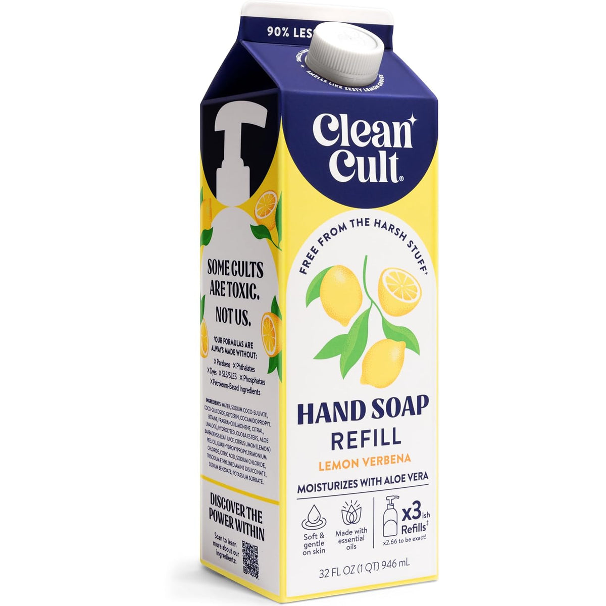 Cleancult Liquid Hand Soap Refill - Lemon Verbena - Moisturizes Dry & Sensitive Skin - Made with Aloe Vera & Essential Oils