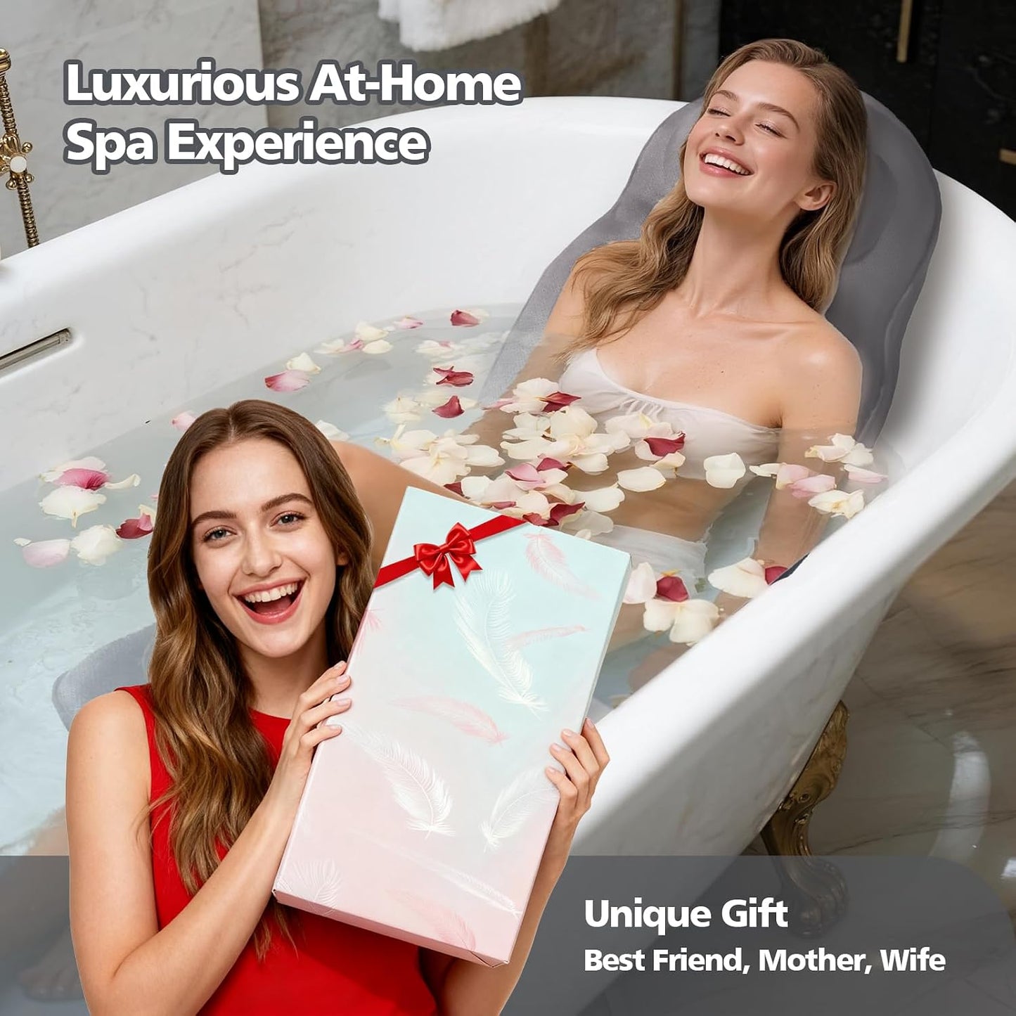 Full Body Bath Pillow for Bathtub,Thick Bathtub Cushion Soft 5D Mesh Spa Cushion,Luxury Tub Pillow with Laundry Bag for Headrest Neck and Back Support,Gift for Soaking (Gray)
