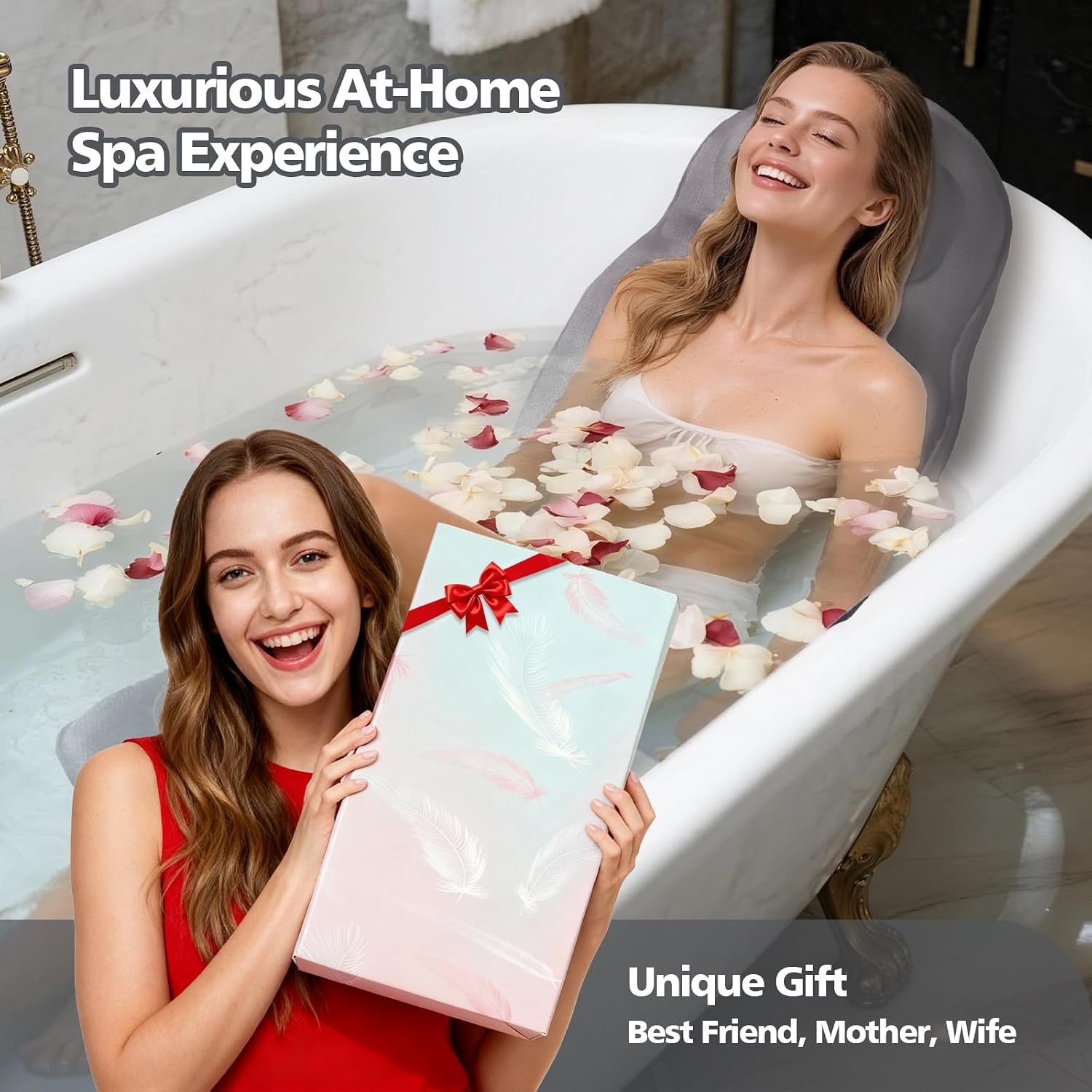 Full Body Bath Pillow for Bathtub,Thick Bathtub Cushion Soft 5D Mesh Spa Cushion,Luxury Tub Pillow with Laundry Bag for Headrest Neck and Back Support,Gift for Soaking (Gray)