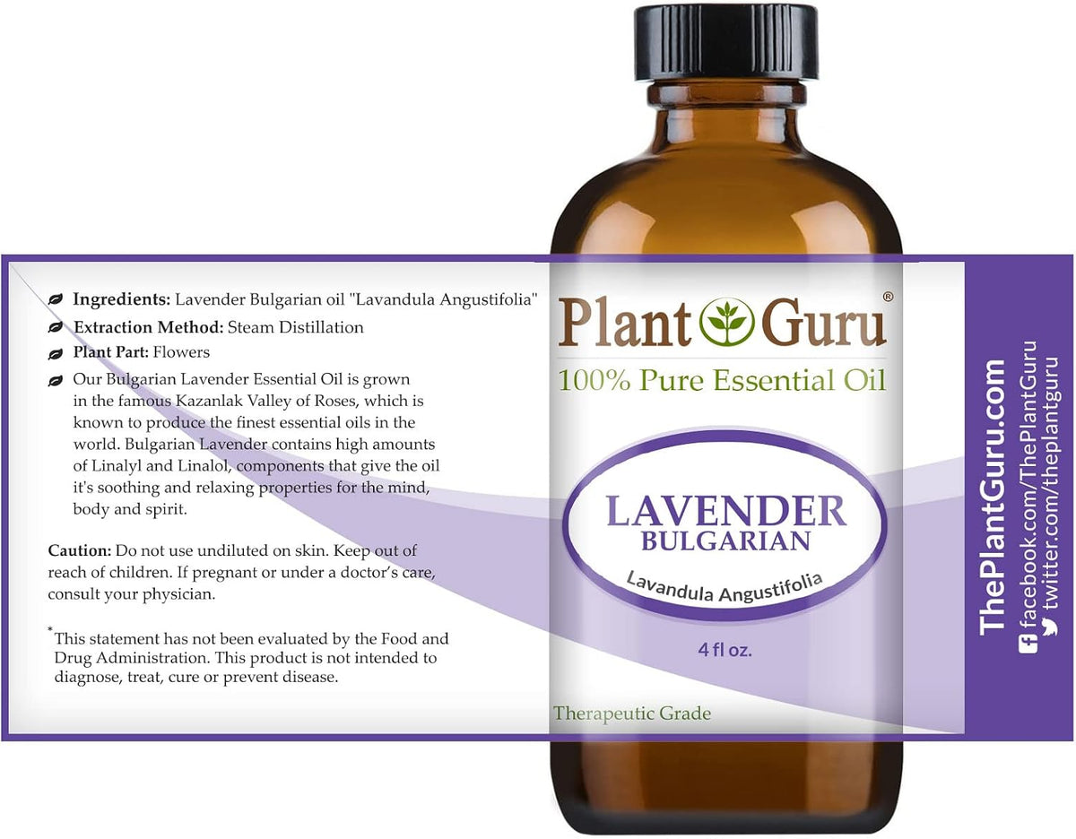 Lavender Essential Oil 4 oz (Bulgarian) 100% Pure Natural Undiluted Therapeutic Grade for Skin