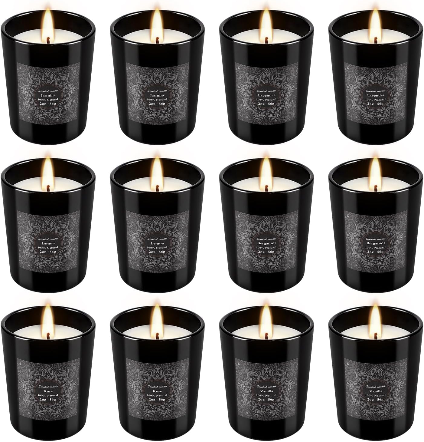 12-Pack Scented Candles Gift Set, 2oz Soy Wax Aromatherapy Candles with 6 Assorted Fragrances, Hand Poured Natural Essential Oil Jar Candles for Home Office Yoga Decor, Birthday Christmas Mother's Day