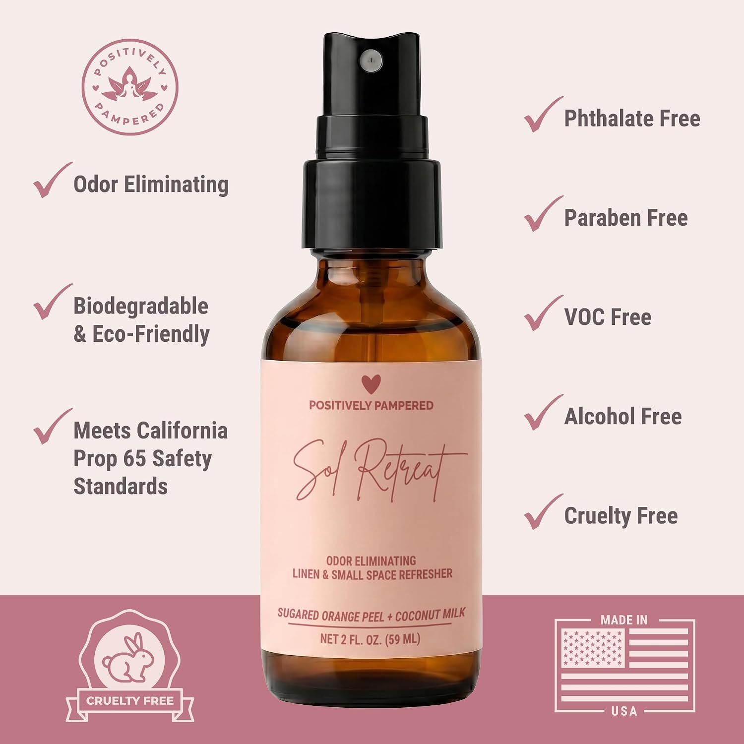 Sol Retreat Luxury Small Space Air & Linen Freshener Spray - Sugared Mango + Coconut Milk - Artisan Blended Home Fragrance - Non Toxic Room Spray + Odor Eliminator - 2 oz Travel Size
