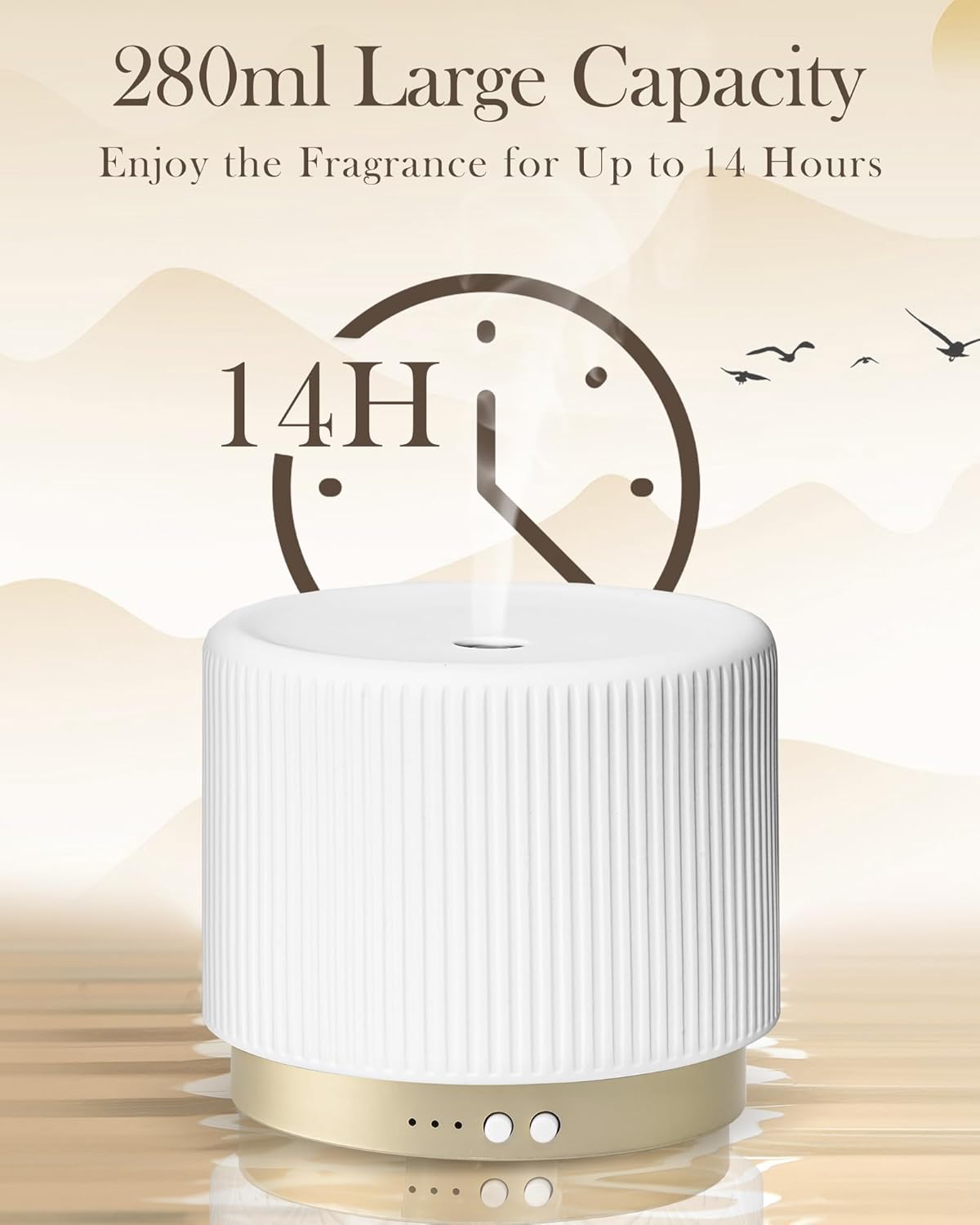 Essential Oil Diffuser - 280ml Ceramic Diffuser for Large Room & Commercial Use, 2.4MHz Aromatherapy Diffuser with Cool Mist Humidifier & Night Light, Ideal for Bedroom, Office, Yoga, Spa, Gifts