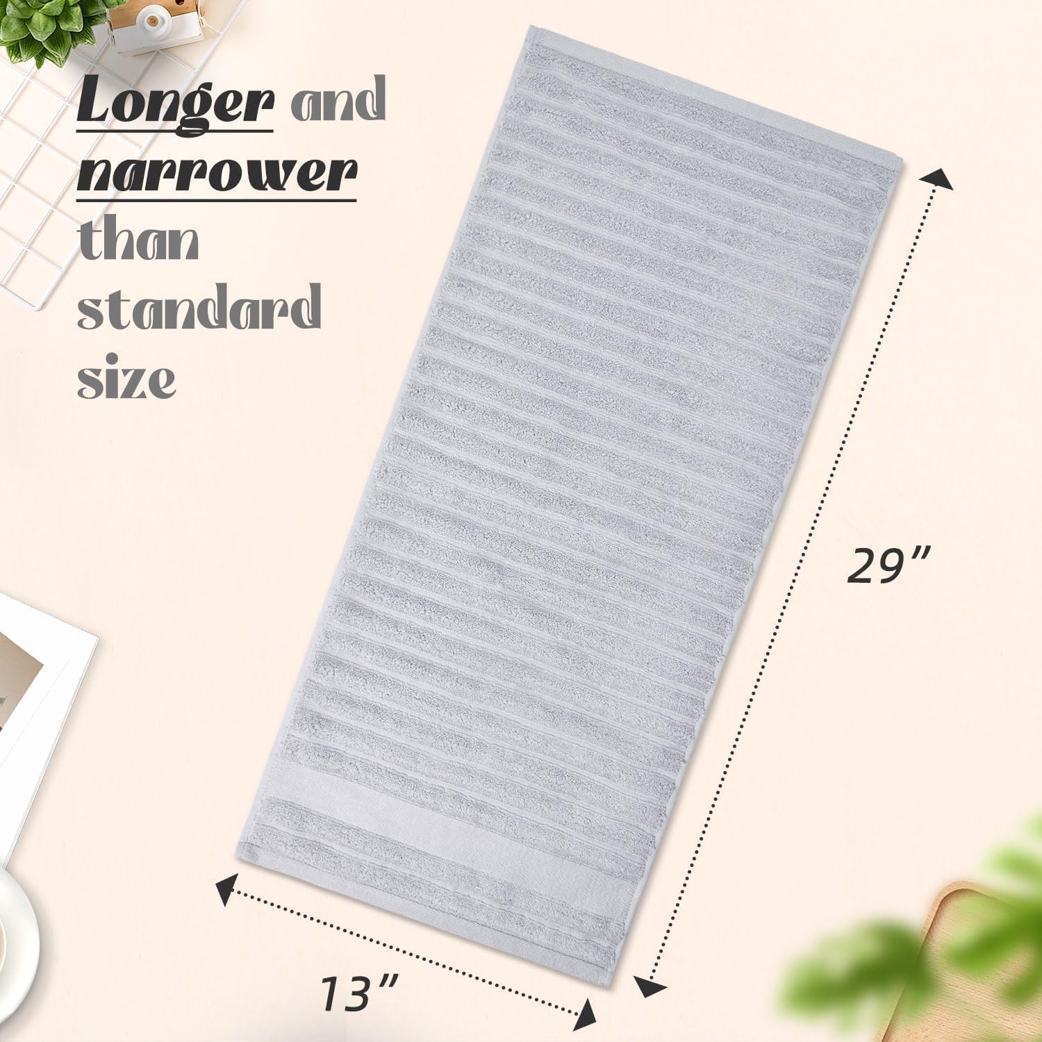 Jacquotha Light Grey Face Towels Set of 2 Ribbed - 480 GSM Cotton Ultra Soft, Luxury Textured Hand Towel for Spa Hotel