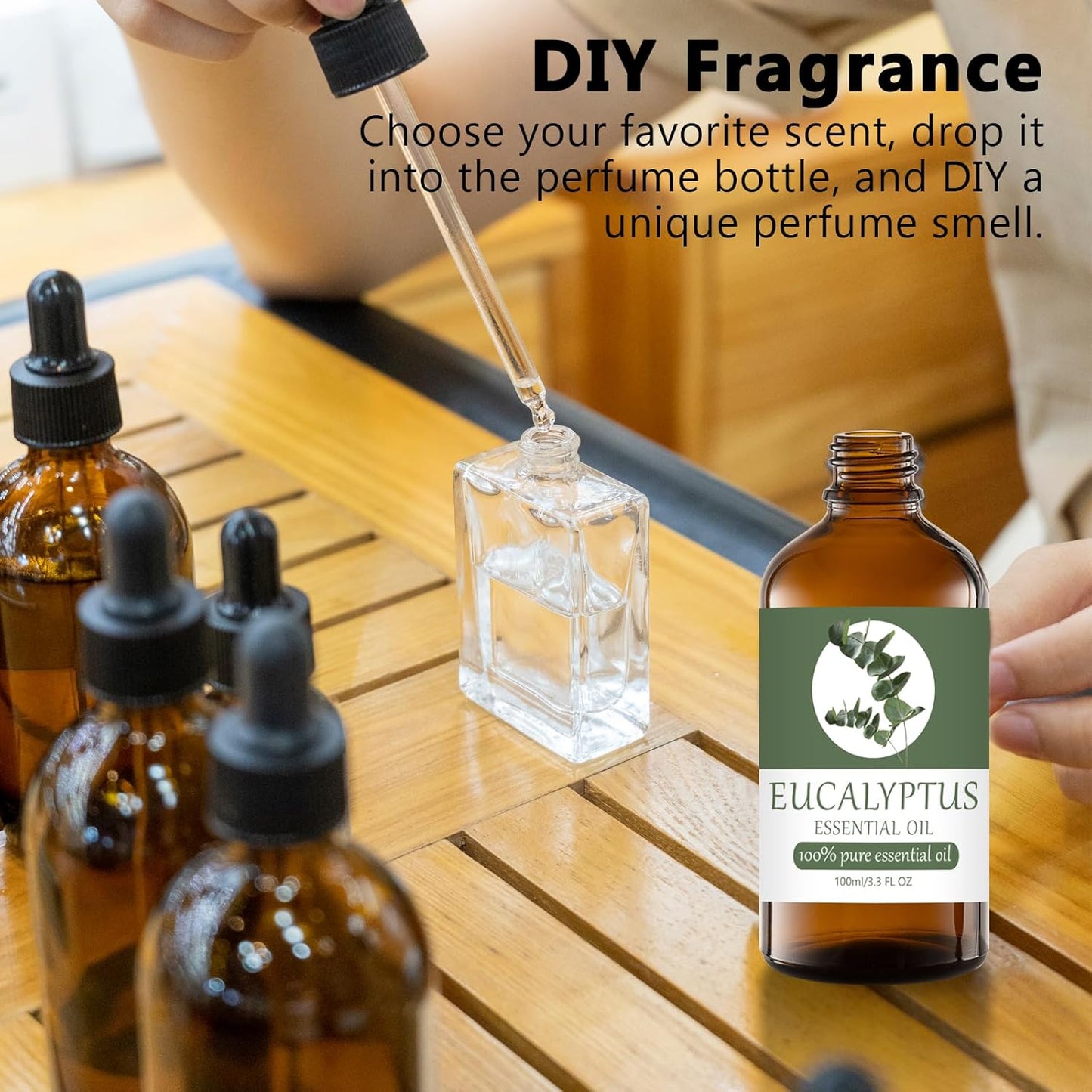 Eucalyptus Essential Oil 100% Pure & Natural Organic (3.3 Fl. Oz) for Humidifiers, Skin Care, Massage, Aromatherapy, Premium Delicate Grade with Glass Dropper for Air Freshening, Cleaning, Home