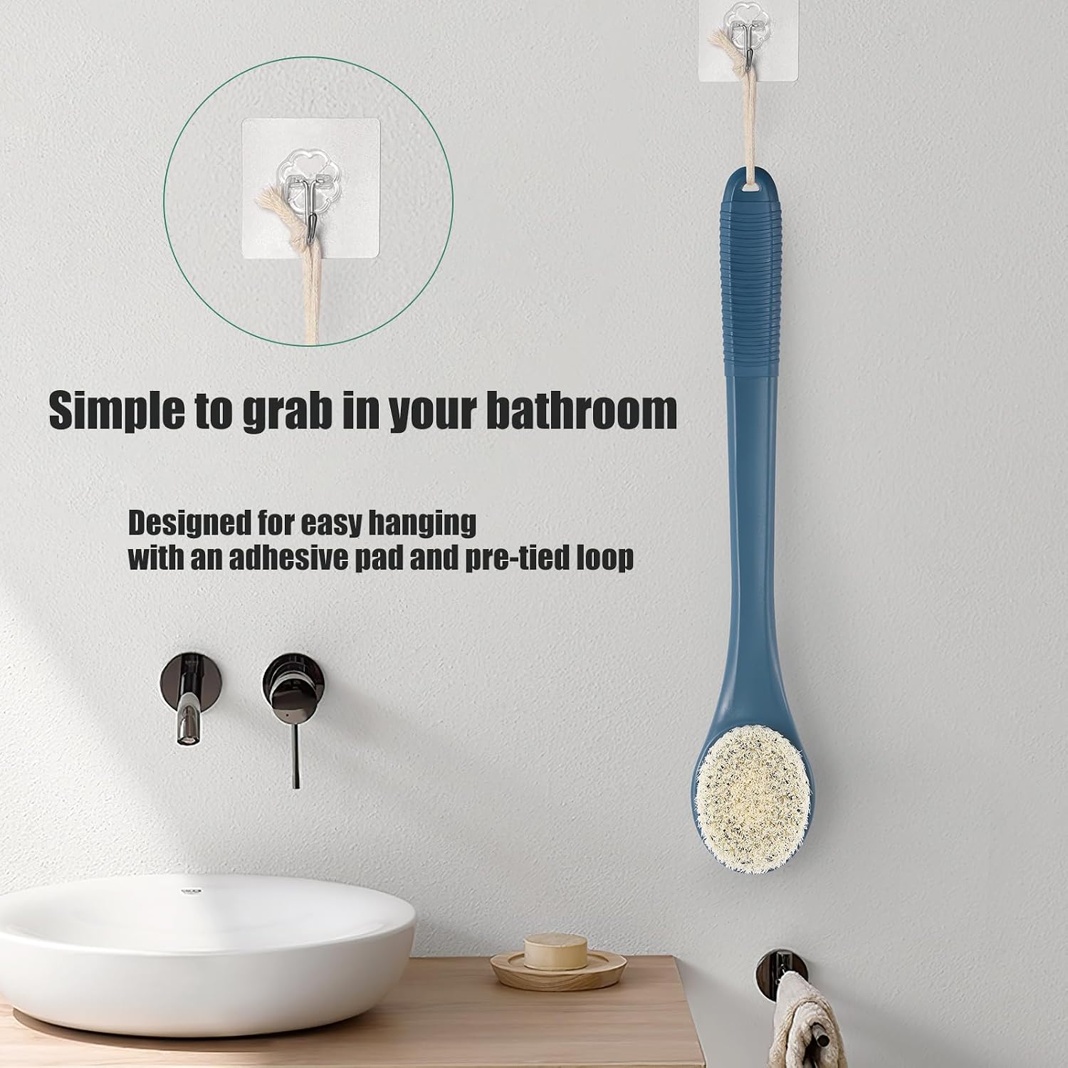 17-Inch Back Scrubber for Shower, Anti-Slip Exfoliating Body Brush for Bath, Gentle Back Brush for Shower for Men, and Women, Cleaning Skin for Smooth, Glowing Skin (Blue)