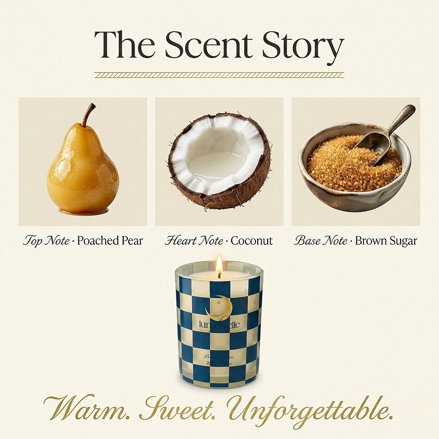 Pear Coconut & Brown Sugar Scented Candle, Soy Wax Candle for Home, Luxury Aromatherapy Candle, Birthday Gift for Women, Reusable Glass Jar, 40 Hour Burn, Home Decor, 8.8 Oz