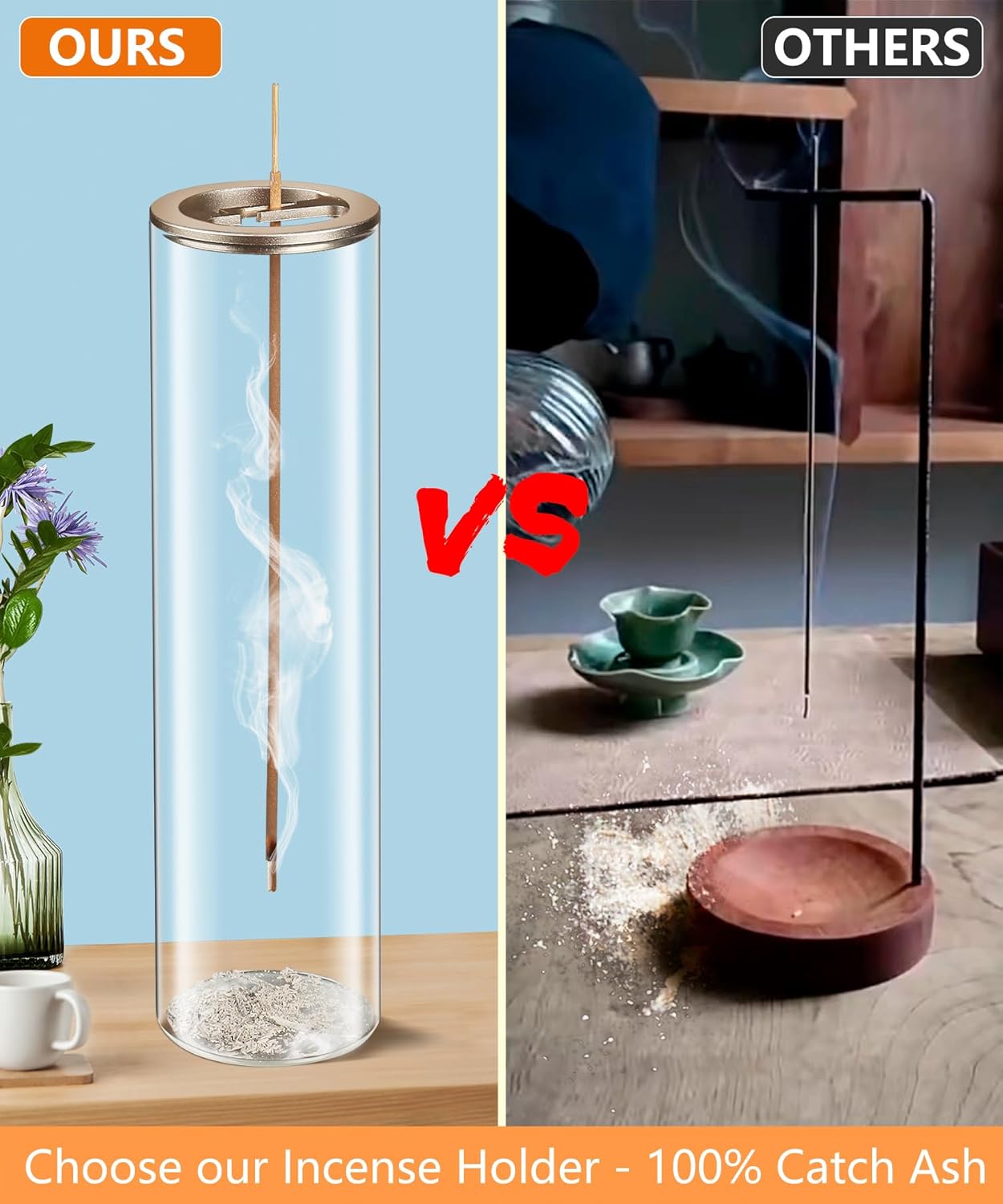 Eavida Incense Holder for Sticks [Anti-Ash Flying], Modern Insence-Stick Burner Holder with Removable Glass Ash Catcher, for Home Decor Yoga Meditation