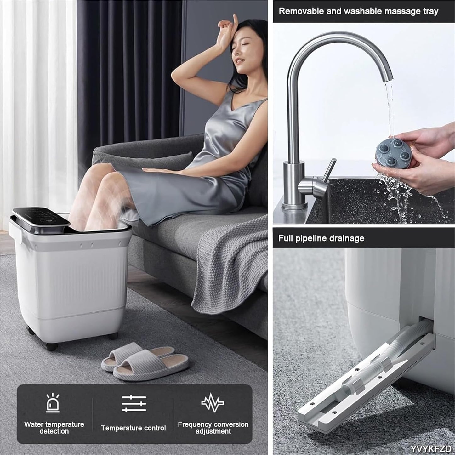 Foot Spa Bath Massager with Heat， Portable Foot Bath Basin Soak Tub with Heat Red Light Temperature Control Bubbles(C)