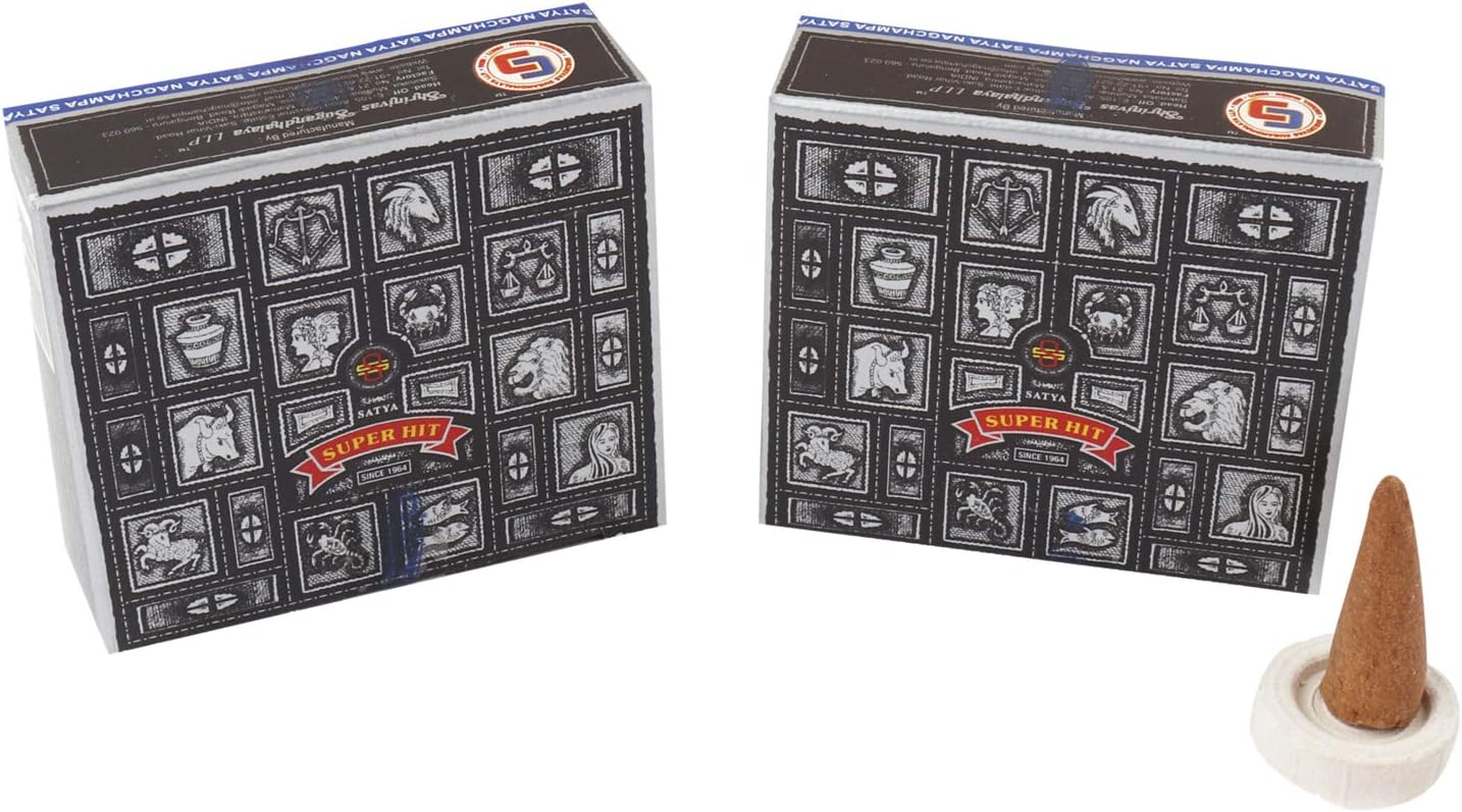 Satya Nag Champa Super Hit Temple Incense Cones Box | 12 Packs of 12 Cones Each in a Box | Export Quality
