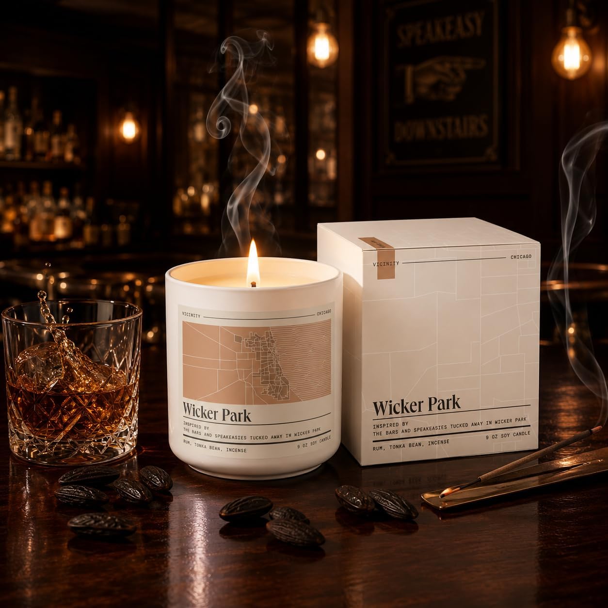 Vicinity West Loop, Hand-Poured Soy Candle | Chocolate, Vanilla & Walnut | 9 oz, 45-50 Hour Burn | Gift Ready | Woman-Owned