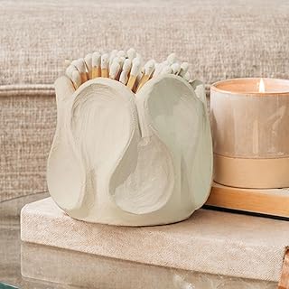 Concrete Matches Holder with Striker Large-Beautiful Flower Match in Jar-for Cute/Fancy/Long Candle Match,Refresh Any Modern Home Decor with Premium Jar-No Matches