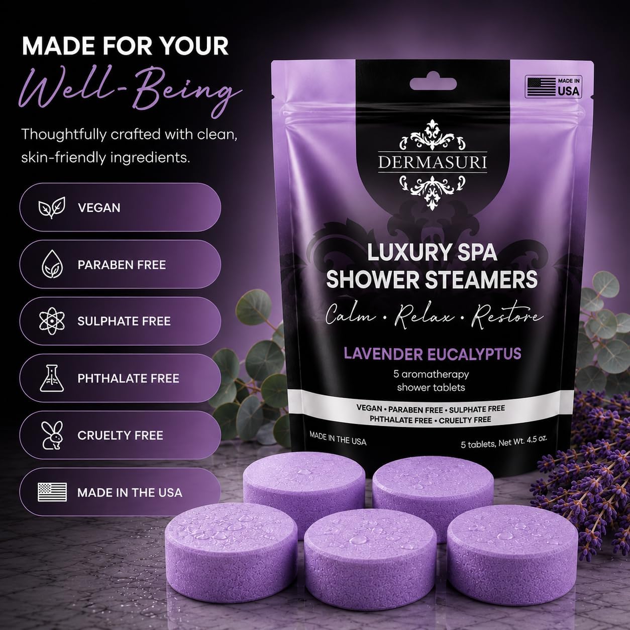 Shower Steamers Aromatherapy, Essential Oil Pods Infused for Relaxation, Shower Pods Aromatherapy - Calming, Stress Relief & Self Care Gifts for Women - Lavender Eucalyptus