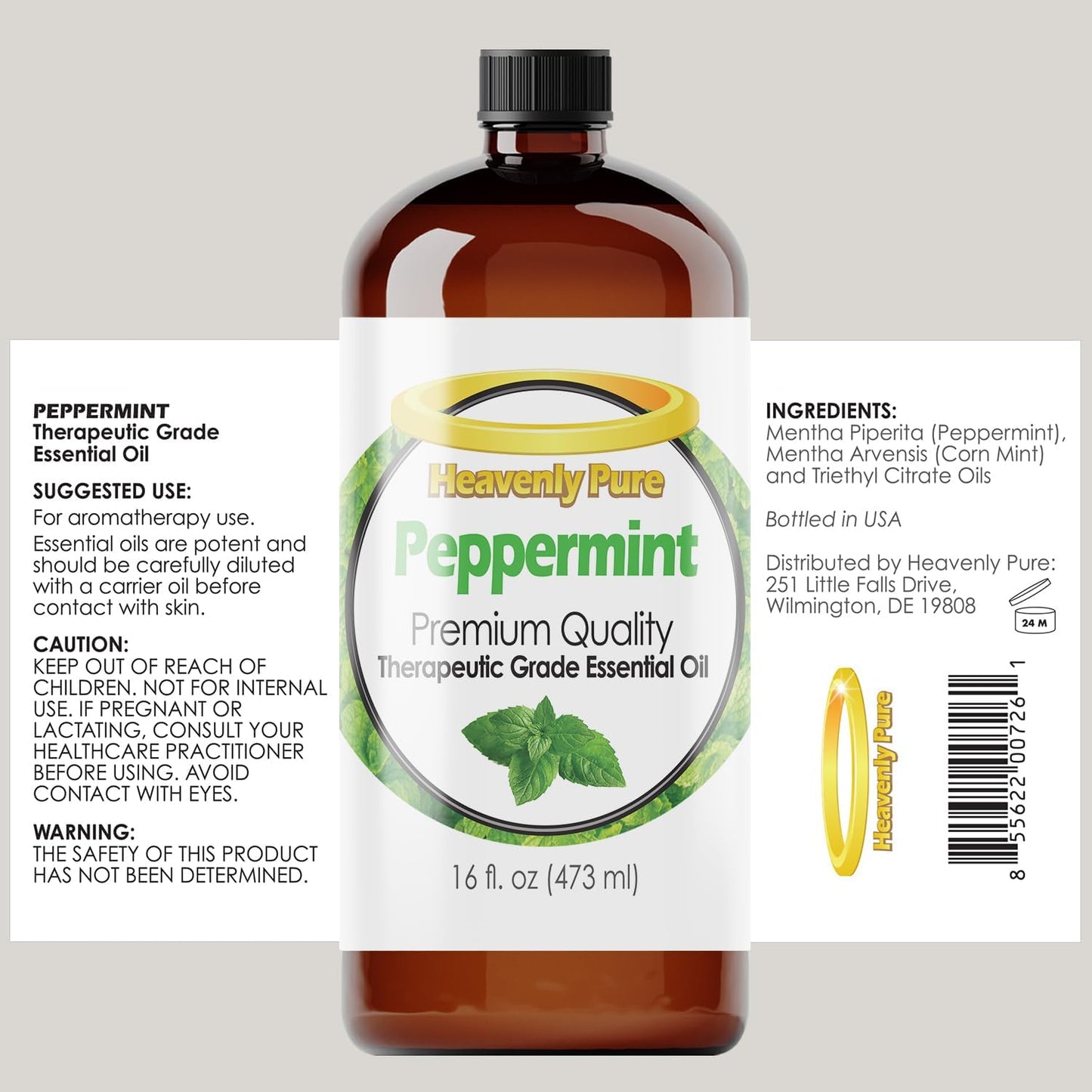 Heavenly Pure Peppermint Essential Oil (16 OZ Bulk) – Natural Sweet Mint Aroma – Peppermint Aromatherapy Oil